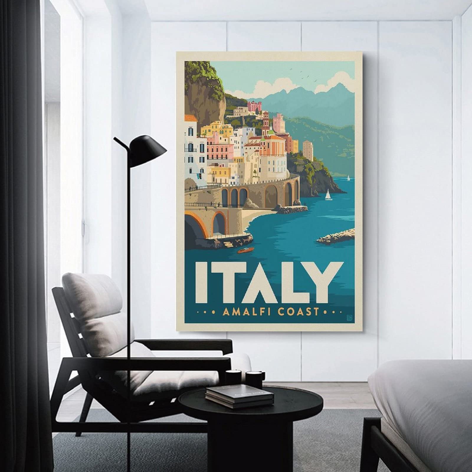Baibexing Affiche Toile Amalfi Italie - Peinture Voyage Europe 50x70cm Sans Cadre Décoration Murale