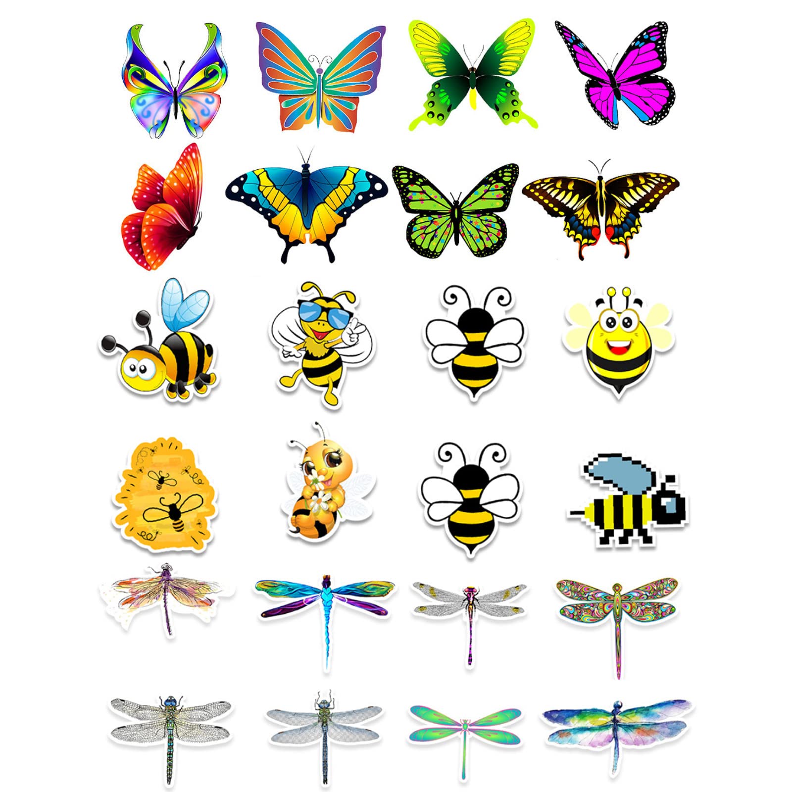 eMagTech 150PCS Dragonfly Butterfly Bee Stickers Self-Adhesive Insect Stickers PVC Waterproof Decals Decoration No Repeat for Laptop Luggage Scooter Bike