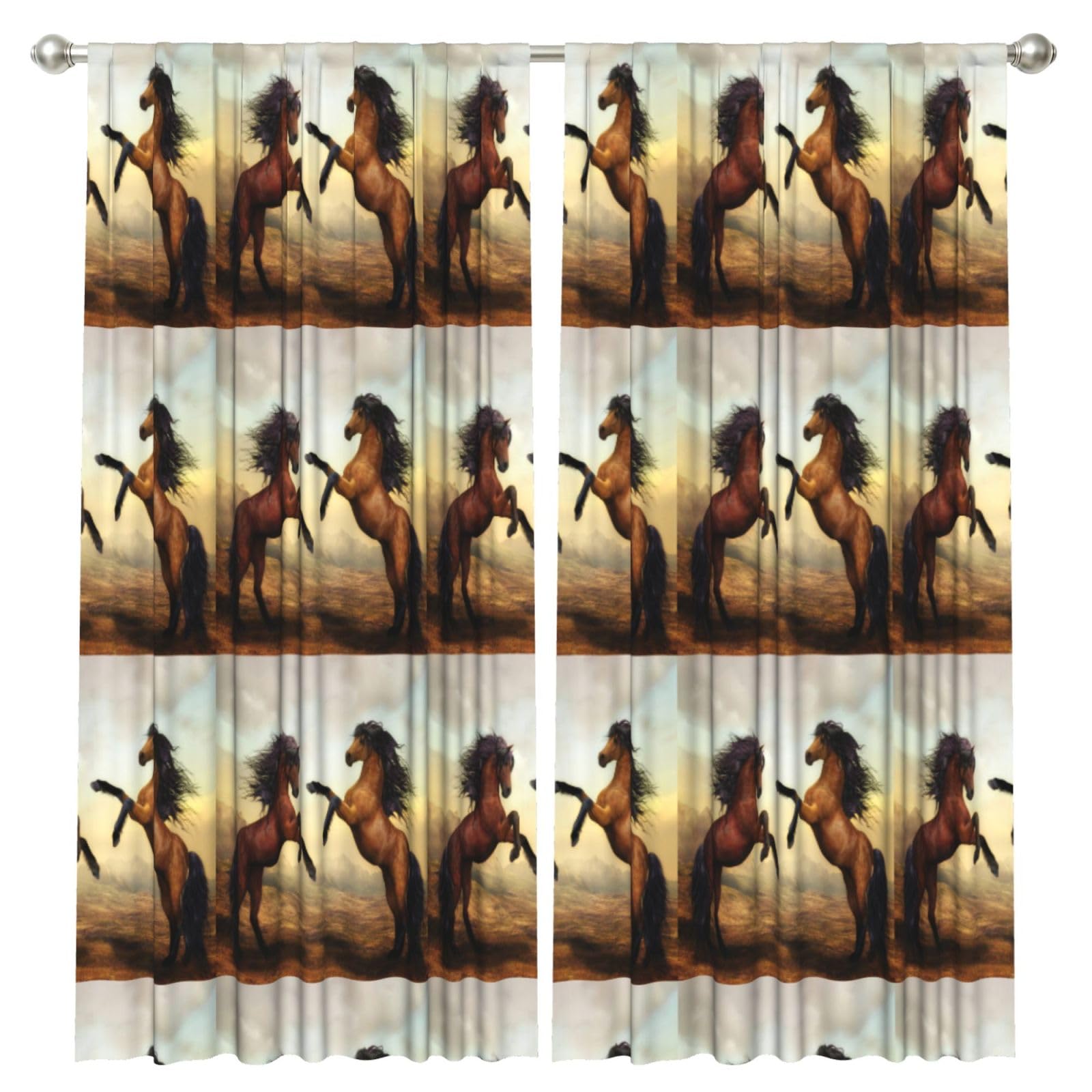 InOmak Jumping Horse Printed, 2 Panels Window Curtains 52 x 84 Inch Blackout Curtains for Living Room Bedroom