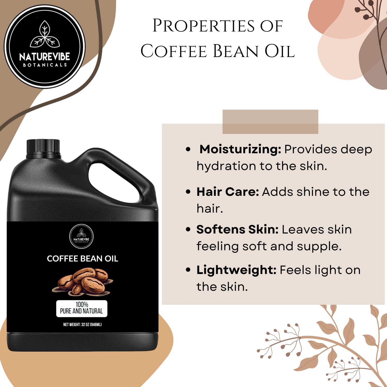 Naturevibe Botanicals Coffee Bean Oil 32 Ounces | 100% Pure and Natural | Great for Skin Care and Hair Care - Image 7