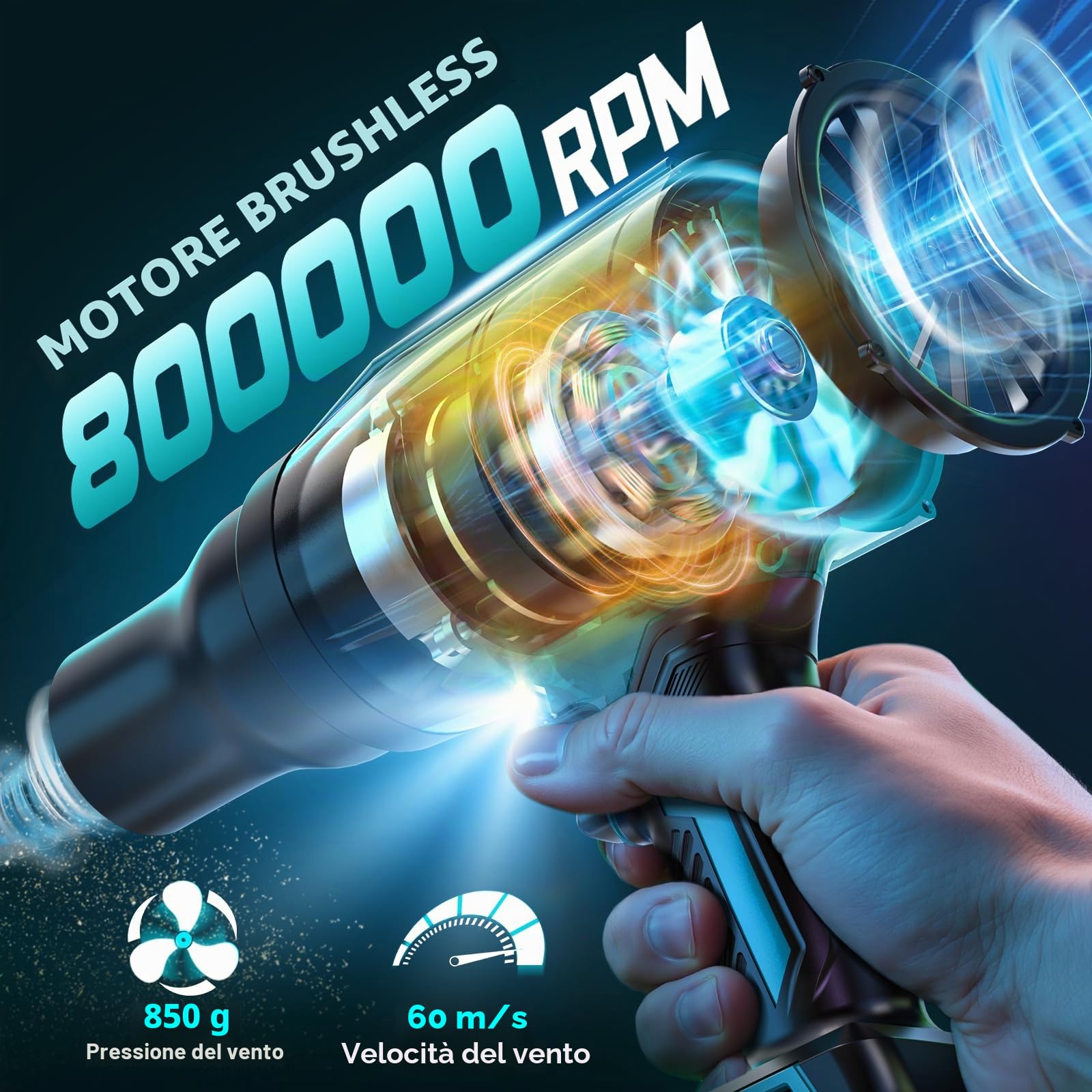 Ecarke Soffiatore a batteria compatibile con Makita 18V, motore brushless 80.000 giri/min, velocità aria 60 m/s & pressione 850 g, soffiatore portatile per foglie, polvere & neve (senza batteria)