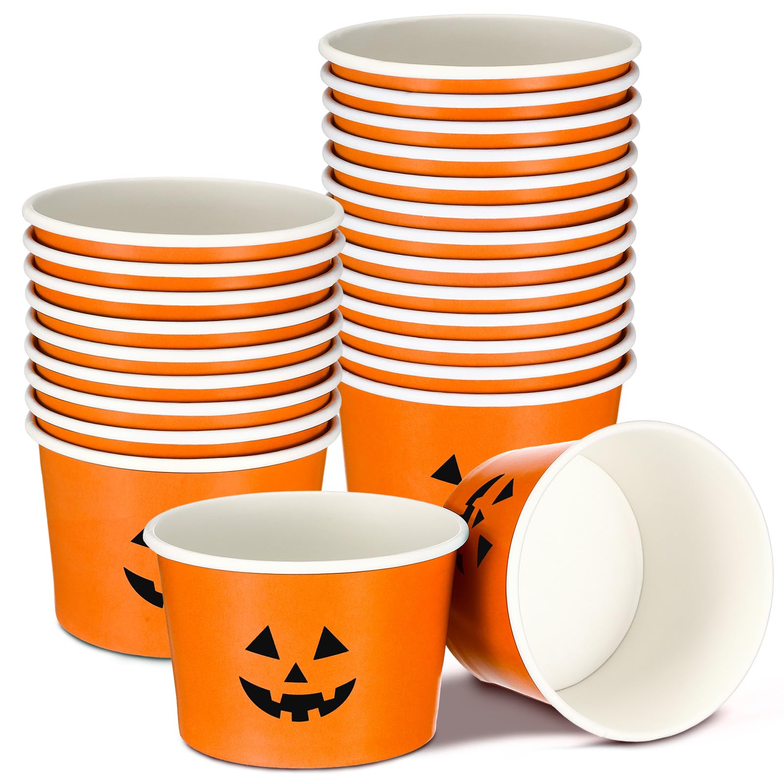 Mumufy Halloween Treat Snack Cups 9 oz Disposable Pumpkin Bowls Black Orange Paper Cup Dessert Ice Cream Bowls for Halloween Party Favor Supply (48 Pcs)
