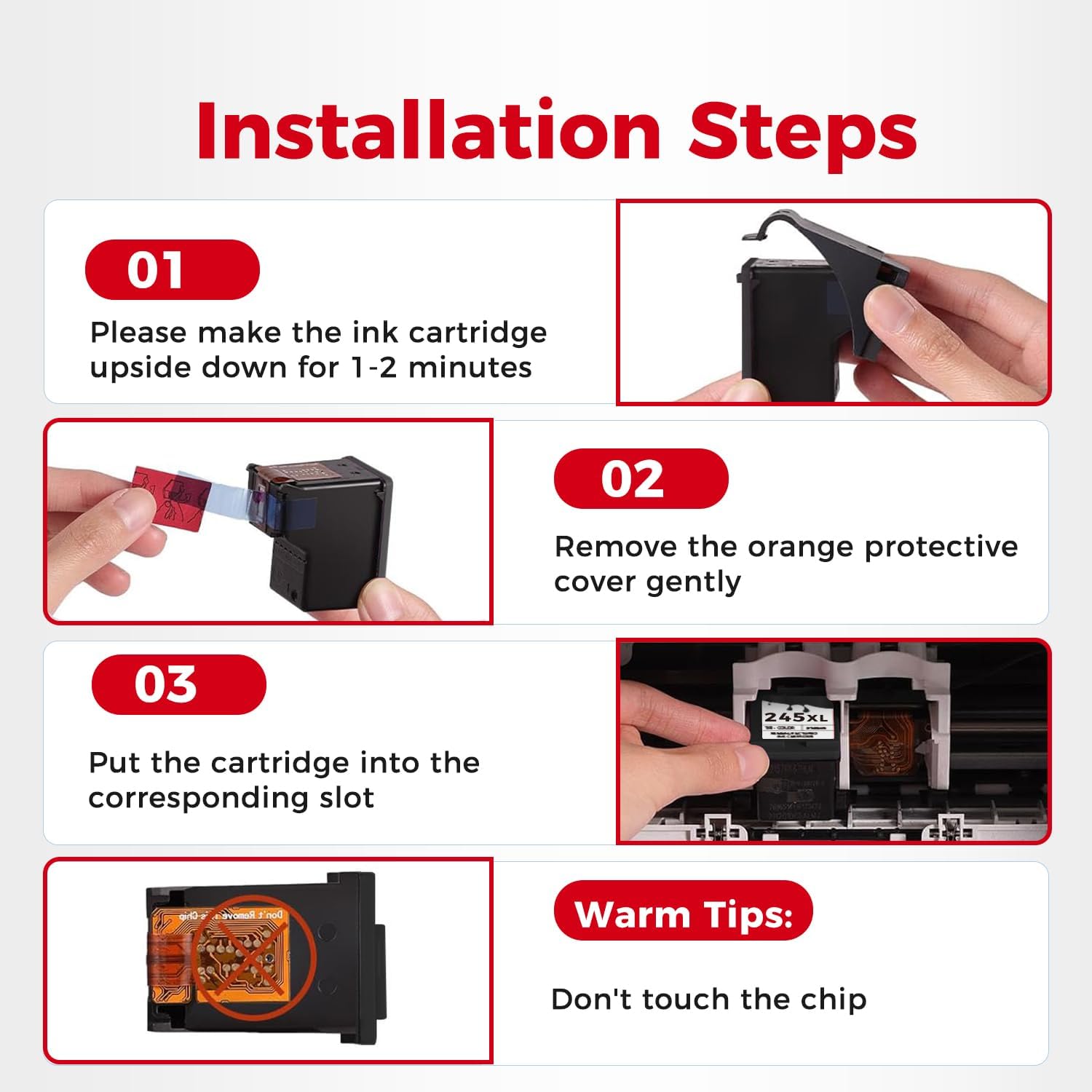 245XL 246XL Ink Cartridge (2 Black and 1 Color,3-Pack) Compatible for Canon Ink 245 and 246 XL combo to TR4500 MX490 MG2522 MX492 TR4520 TS3322 TR4522 TS3122 TS3300 MG2522 TS3320 TS3100 Printer