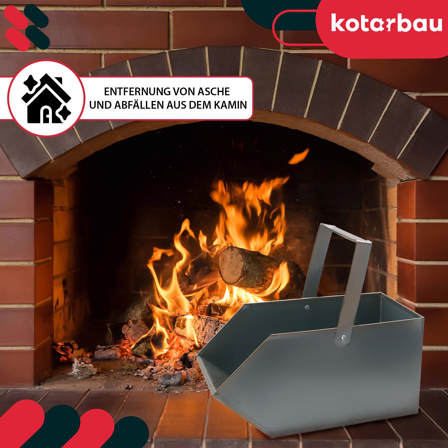KOTARBAU® Caja para Cenizas, Recipiente con asa, Accesorio de Chimenea, Ideal para Transportar Ceniza, leña o carbón, Cubo de Cenizas, Bandeja, Ideal para Estufa Chimenea Barbacoa, Acero galvanizado