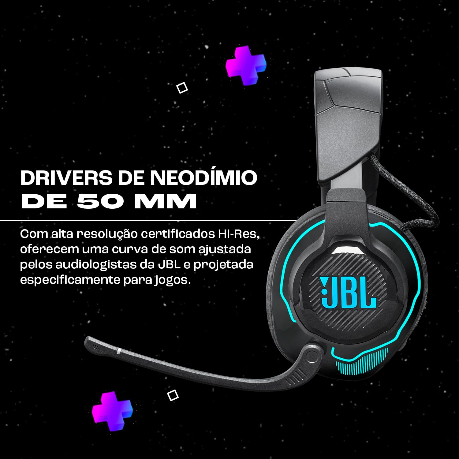 JBL Quantum 910 Casque de Gaming sans Fil avec Réduction de Bruit Active et Bluetooth, Batterie qui se Recharge en Cours d’Utilisation et Micro-tige, en Noir