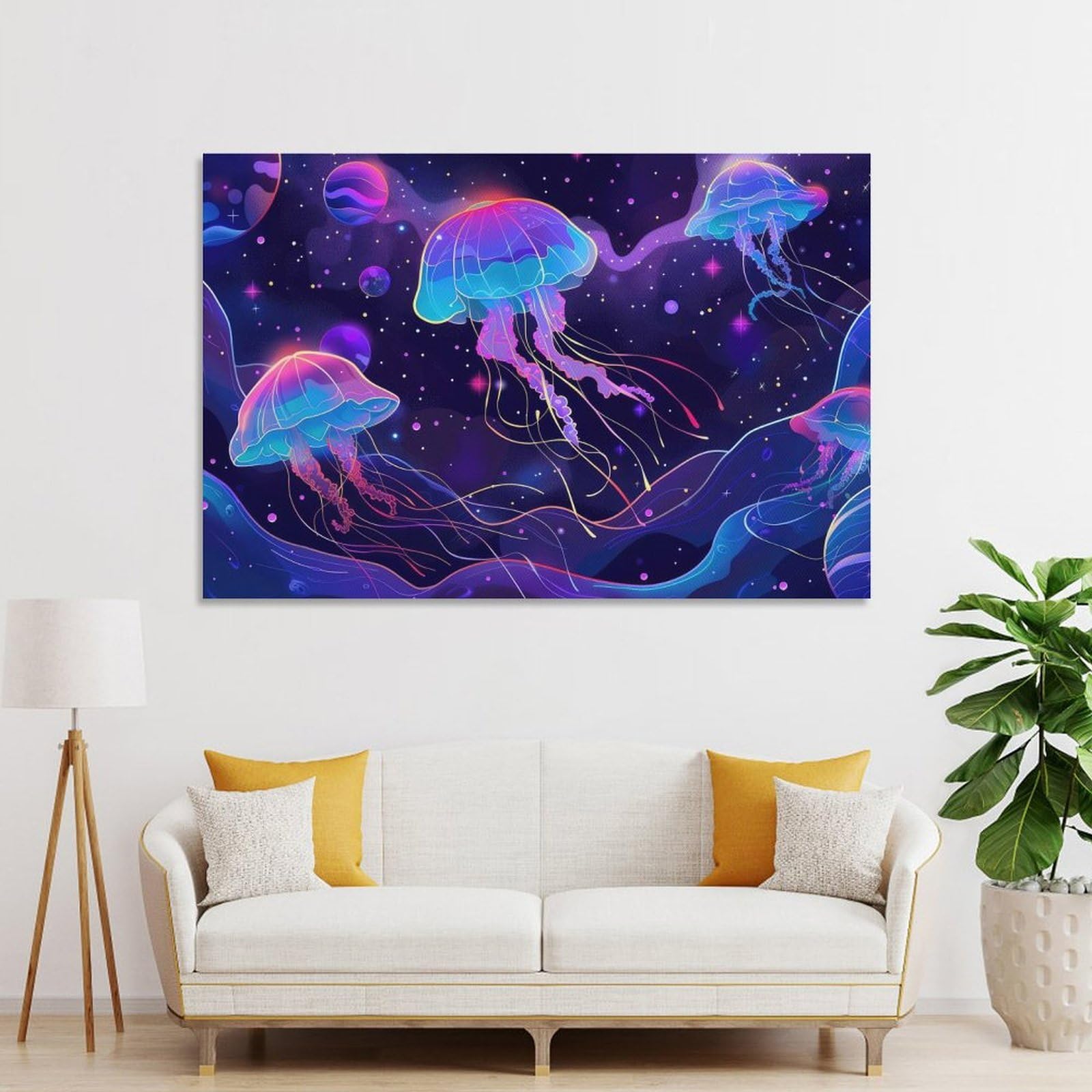 Junmoney Unframe-Style-7-1 Cosmic Neon Jellyfish Wall Picture Print, 20X30inch(50X75cm), For New Homes, Bedrooms Or Workspaces, Thoughtful Wall Decor For Art Lovers