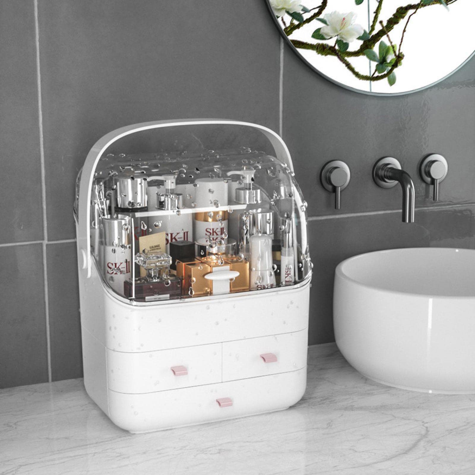 Organizzatore per Il Trucco Scatola per Cosmetici Impermeabile Antipolvere Cassetto per Il Bagno Scatola per la Cura della Pelle del Desktop Moda Grande capacità Piccola
