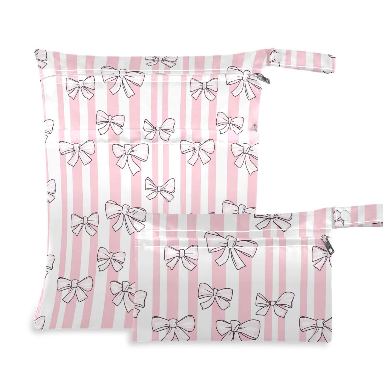 Coikll Wet Dry Bags for Cloth Diaper 2 Pack Waterproof Yoga Gym Bag for Swimsuit Wet Clothes Baby Items-?Bow Stripe?