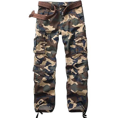 AKARMY Men's Casual Cargo Pants Military Army Camo Pants Combat Work Pants with 8 Pockets