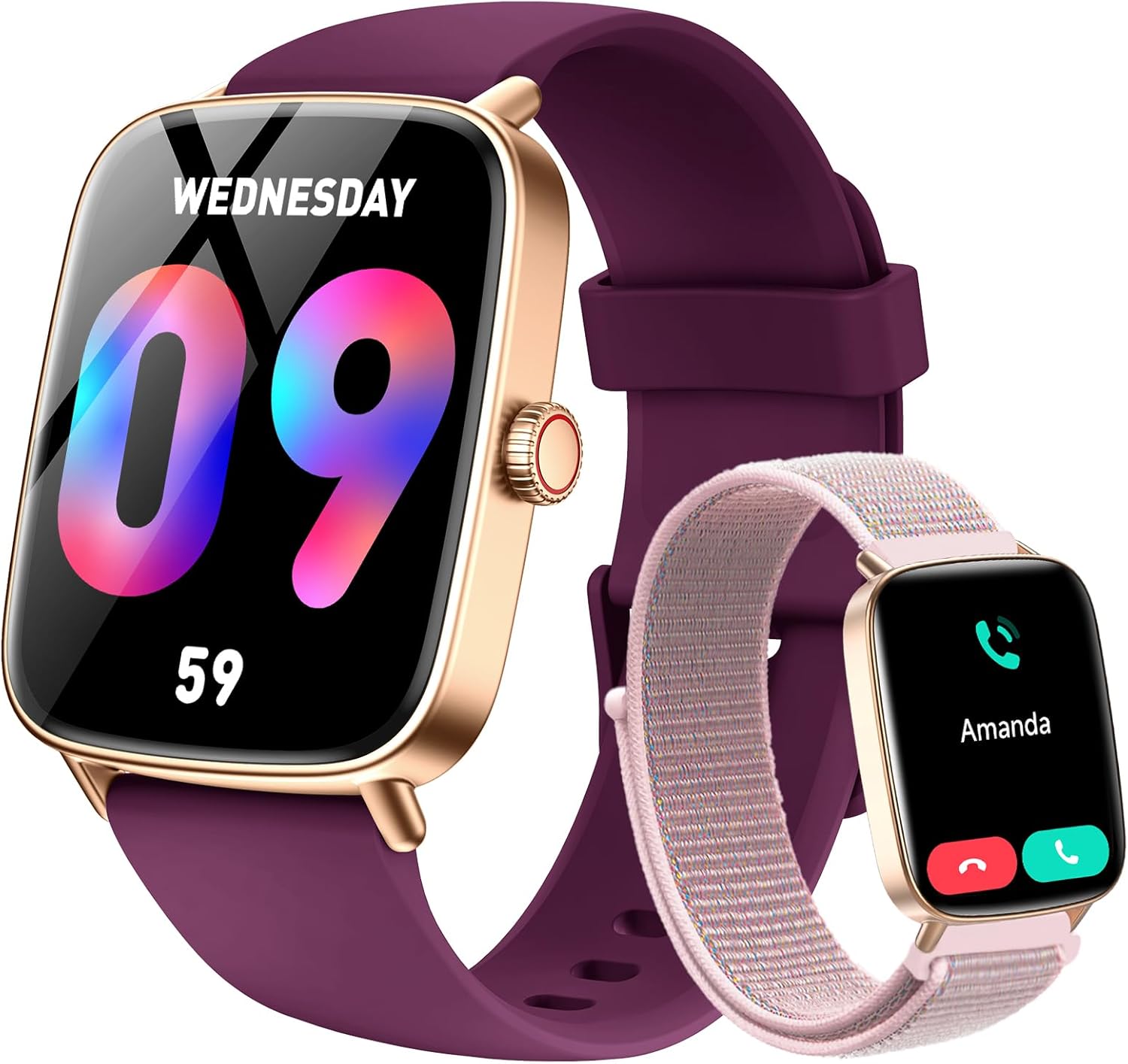 Tensky Smart Watch for Women Android & iPhone, 1.85″ Touch Screen Fitness Tracker with Answer/Make Call, IP68 Waterproof 24/7 Sleep/Health Monitor, Pedometer, 100+ Sport Modes (2 Bands)