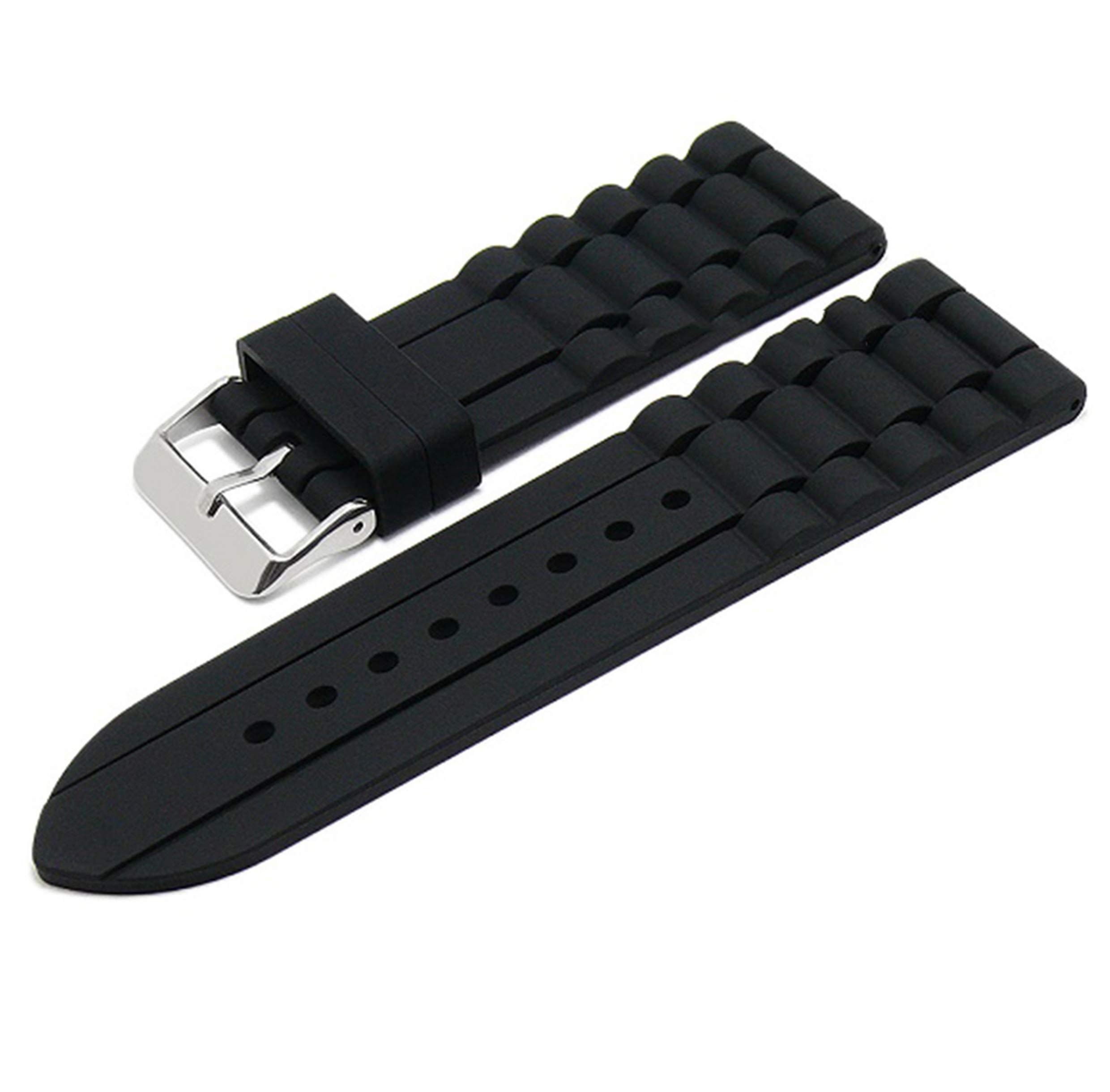 EwatchAccessories Silicone Rubber Diver Watch Band Strap Thick Comfortable Heavy Duty Wrist Strap for Men and Women 24mm Black (B08DMTFY1F) Amazon Price History, Amazon Price Tracker