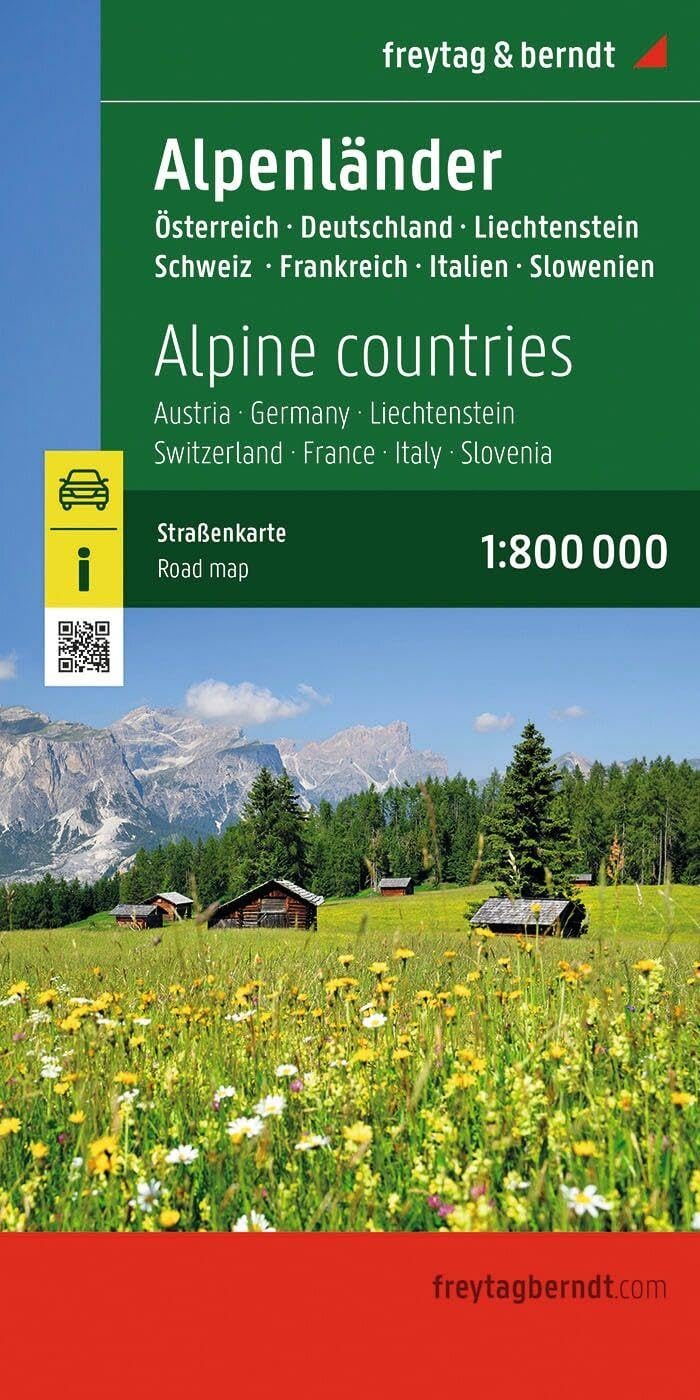 Alpine Countries Road and Leisure Map: Austria, Germany, Liechtenstein, Switzerland, France, Italy,