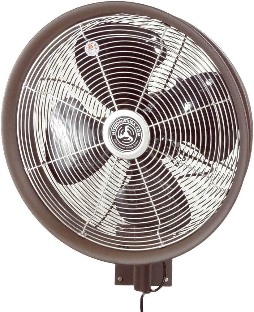 HydroMist Oscillating Wall Mounted Outdoor-Rated Fan, 3- Speed Control on Motor, Alum Fan Blade, Mounting Bracket and Black Cover, Residential/Commercial Use, 24”, Dark Brown