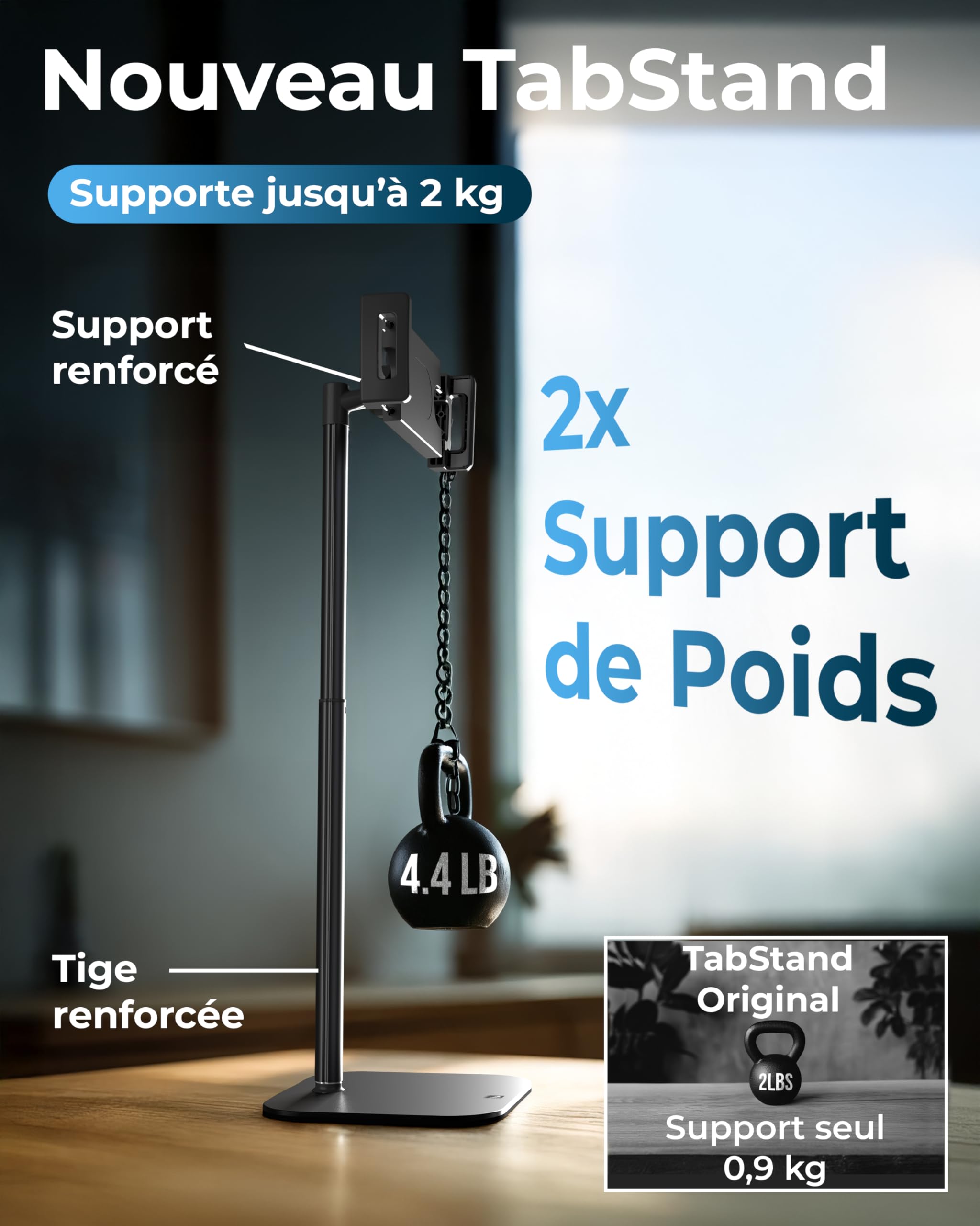 COOPER TabStand Support iPad Bureau 51 cm, Support Écran Portable jusqu'à 17" Charge 2 kg, Support Tablette Bureau, Fixation Tablette, Compatible iPad Apple, Samsung, Kindle, Fire (Noir)