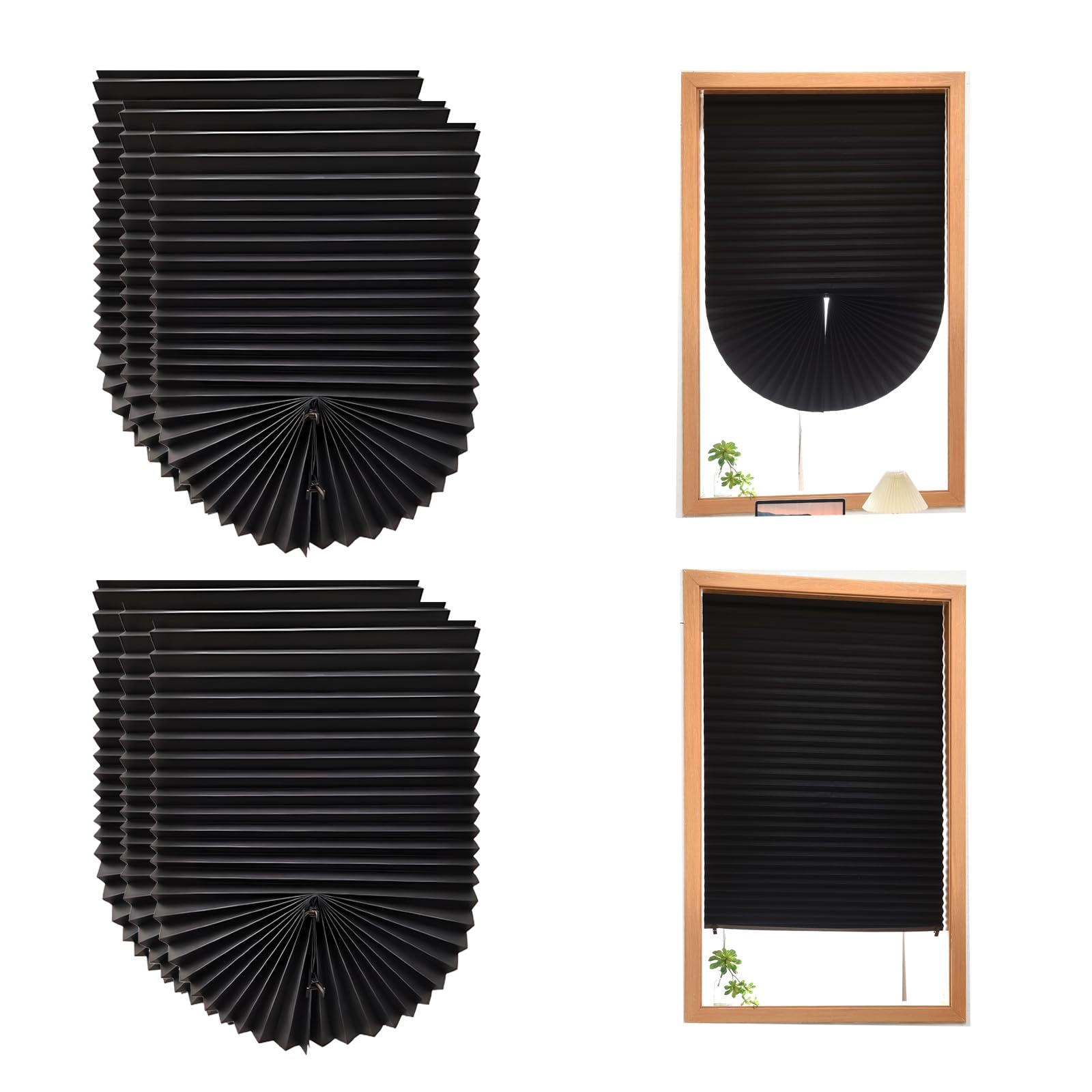 6 PCS Temporary Blinds for Windows Stick On，91 * 180 CM Paper Blinds No Drill Self Adhesive, Temporary Blackout Shades Easy Fit Easy Cut,Light Filtering Pleated Shades for Home, Black