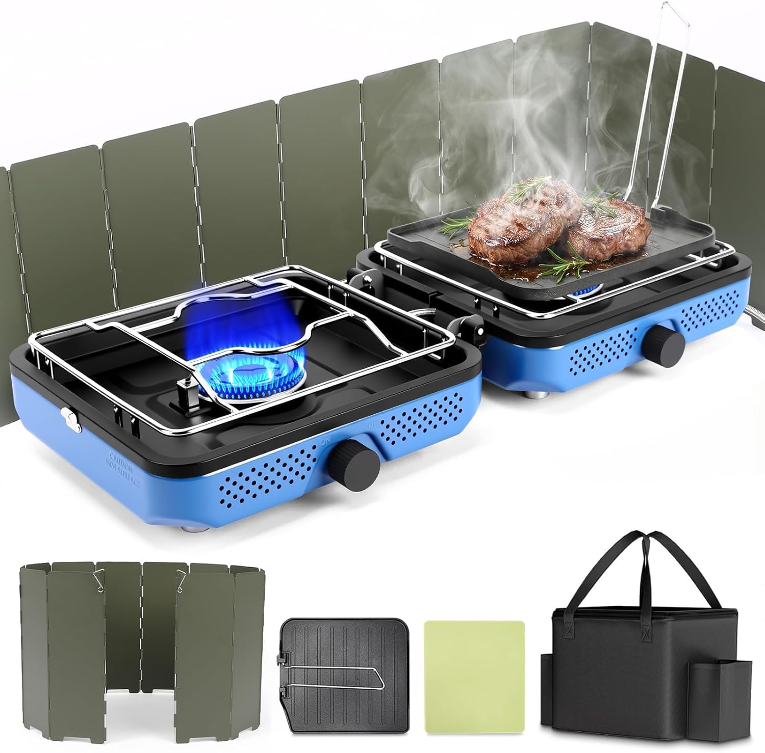 Hisencn 2 Burners Camping Stove with Windscreen