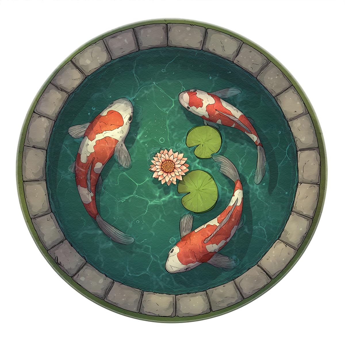 Okrągłe dywaniki 3D Koi Pond 160cm Dywan Iluzja Optyczna Ryby