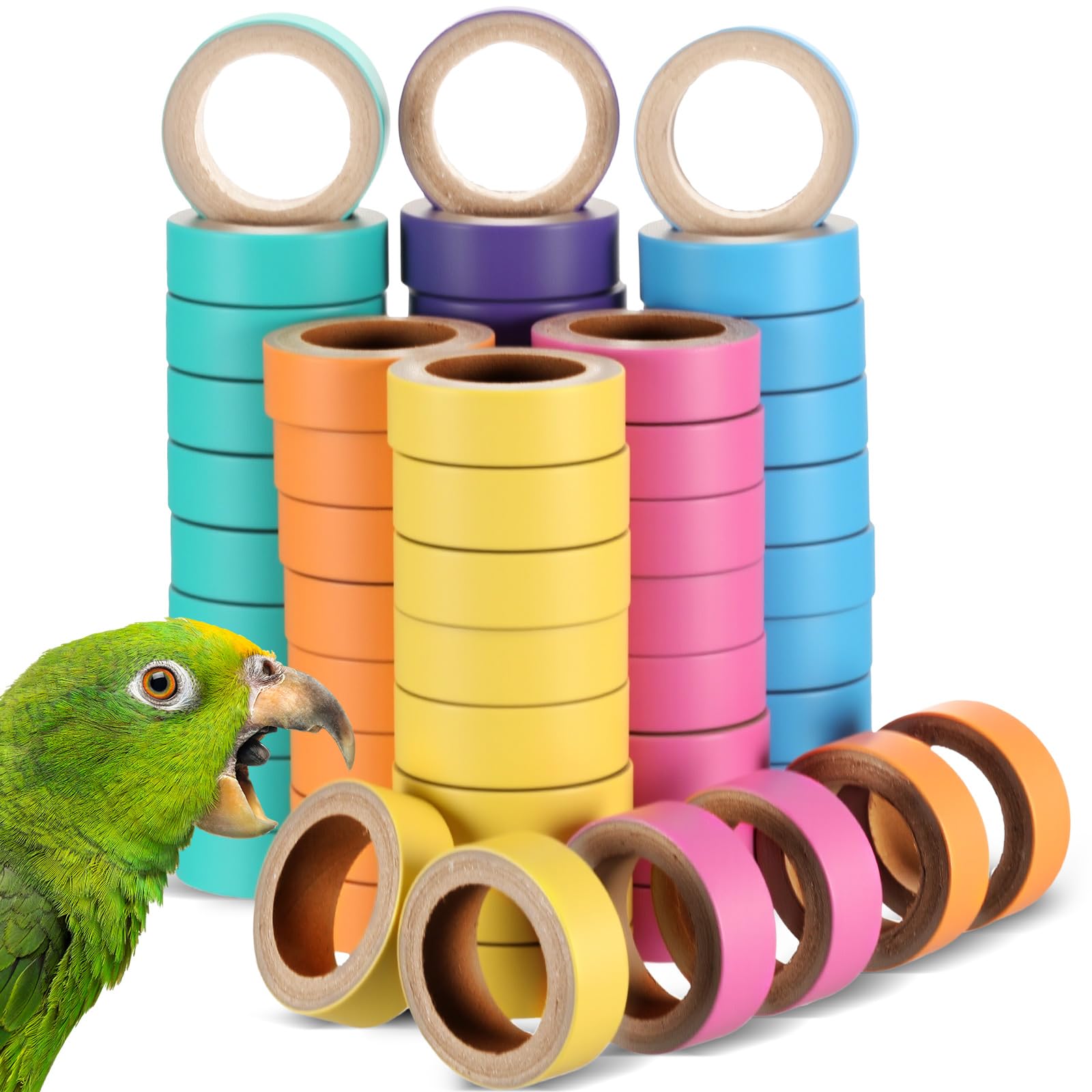 Skyygemm 60 Pcs Fatty Bagels Bird Toys Bulk for Parrots Durable Cardboard Chewing Shredding Foraging Foot for Medium & Large Parrot Mini Macaws