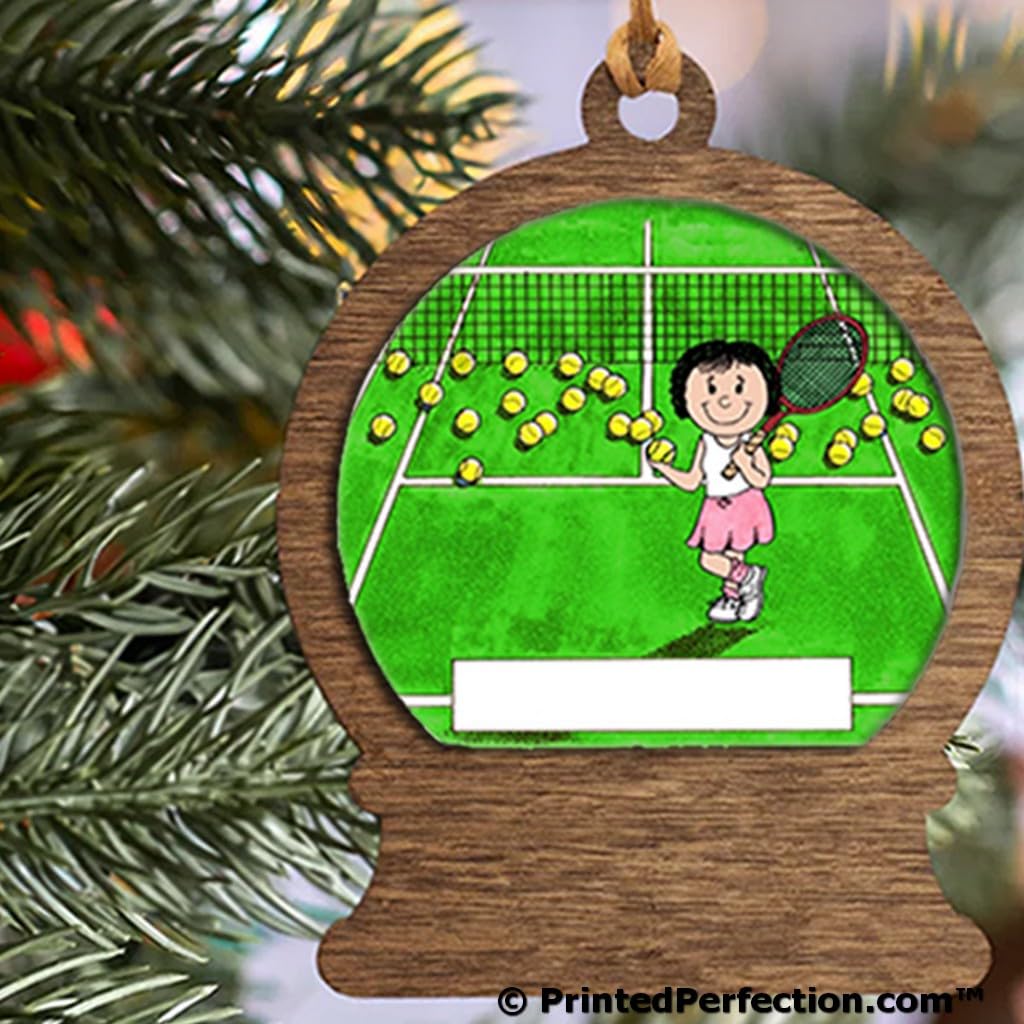 PrintedPerfection.com Personalized Tennis Player - Female Wooden Snow Globe Shaped Christmas Ornament