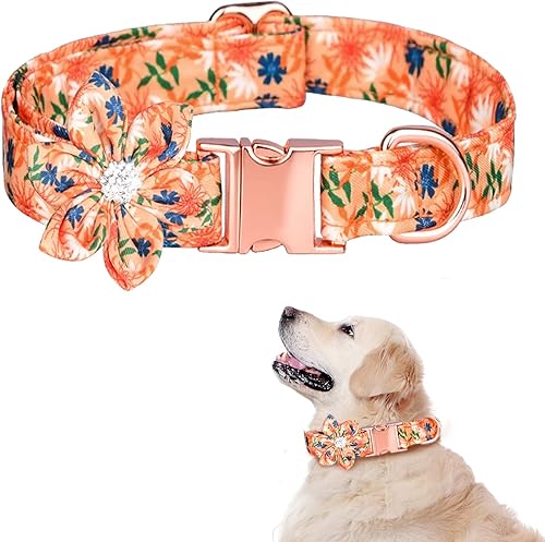 TDTOK Collar de perro para perros pequeños, medianos y grandes, lindo collar de perro con hebilla de metal desmontable de seguridad de flores con