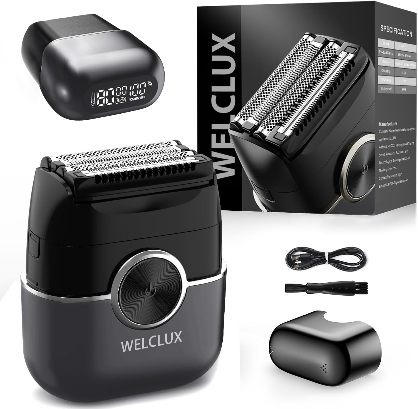 Electric Foil Shaver for Men: Portable Electric Razor for Beard/Face - 4 Floating Blade LED Display USB-C Fast Rechargeable - IPX7 Waterproof for Travel & Home