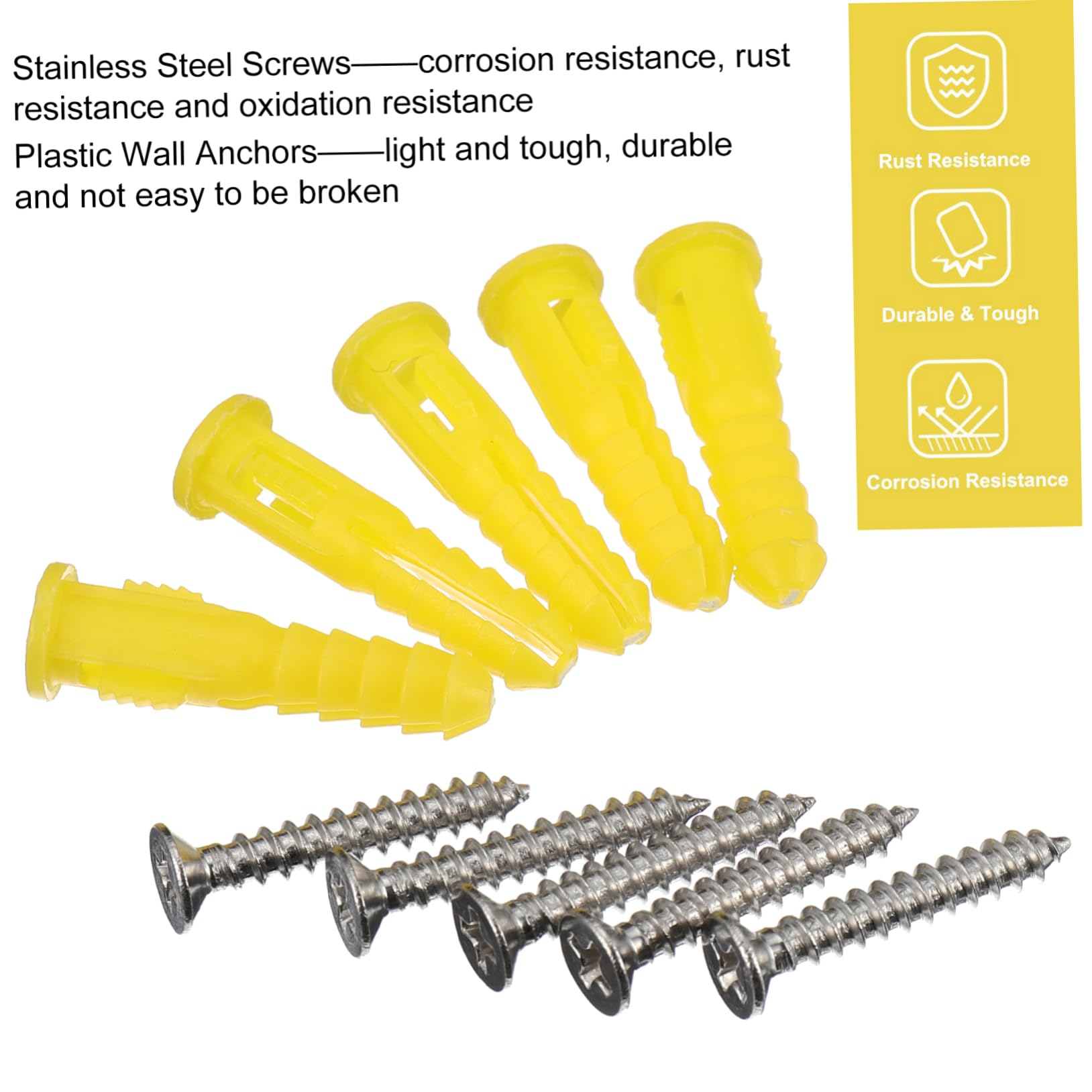 CIYODO 100 Pcs Plastic Ribbed Wall Anchors Drywall Screw Kit Self Drilling Stainless Steel Easy Installation
