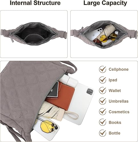 Miniatura 5 de JBB Women Hobo Shoulder Bag Puffer Small Tote Crossbody Bag Purse Cotton Handmade Bags Handbag with Zipper School Work Travel