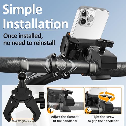 Miniatura 6 de Soporte para teléfono de bicicleta, cámara sin bloqueo Soporte de teléfono para motocicleta, antivibración Abrazadera de teléfono celular para