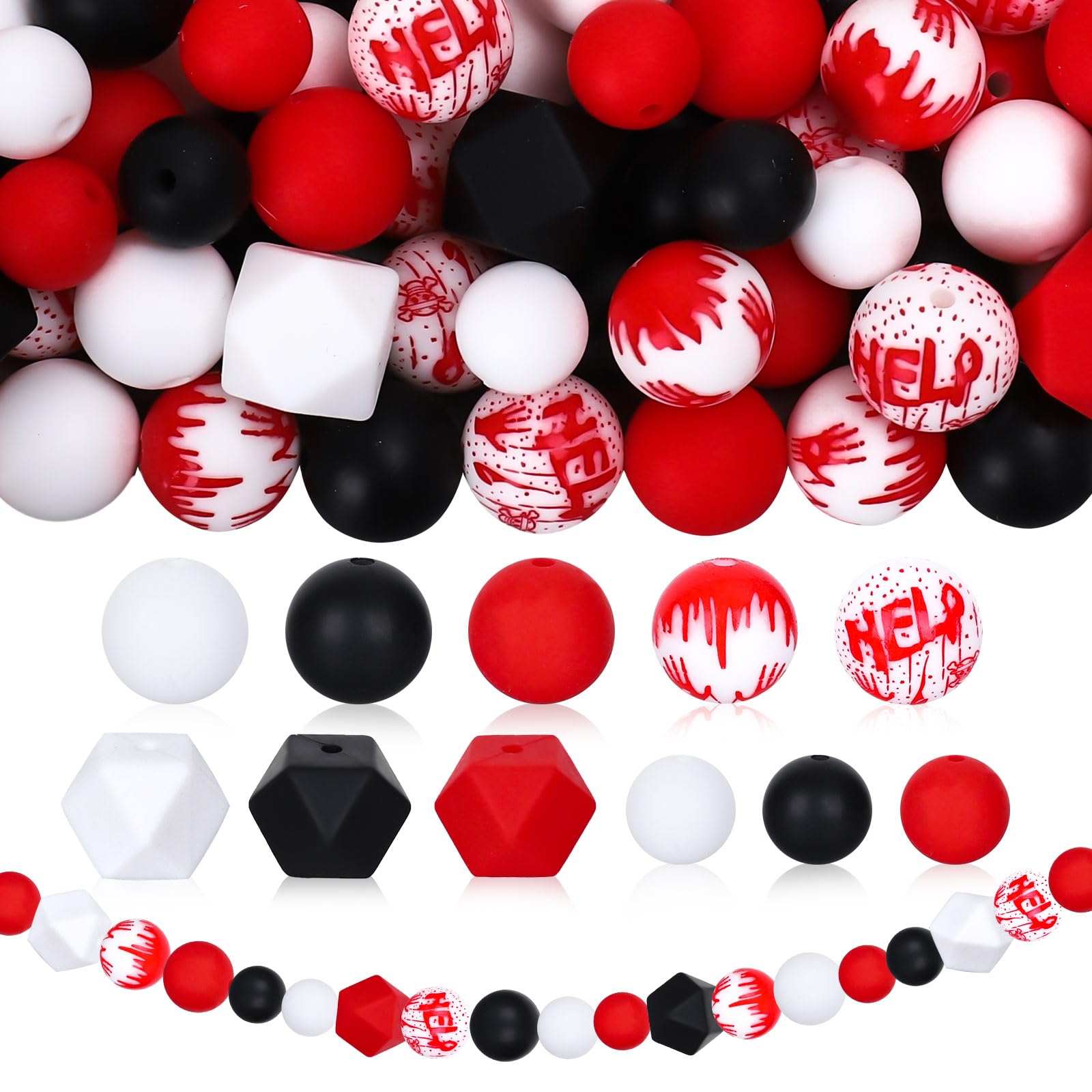 Perles Halloween en silicone avec corde élastique anti-casse