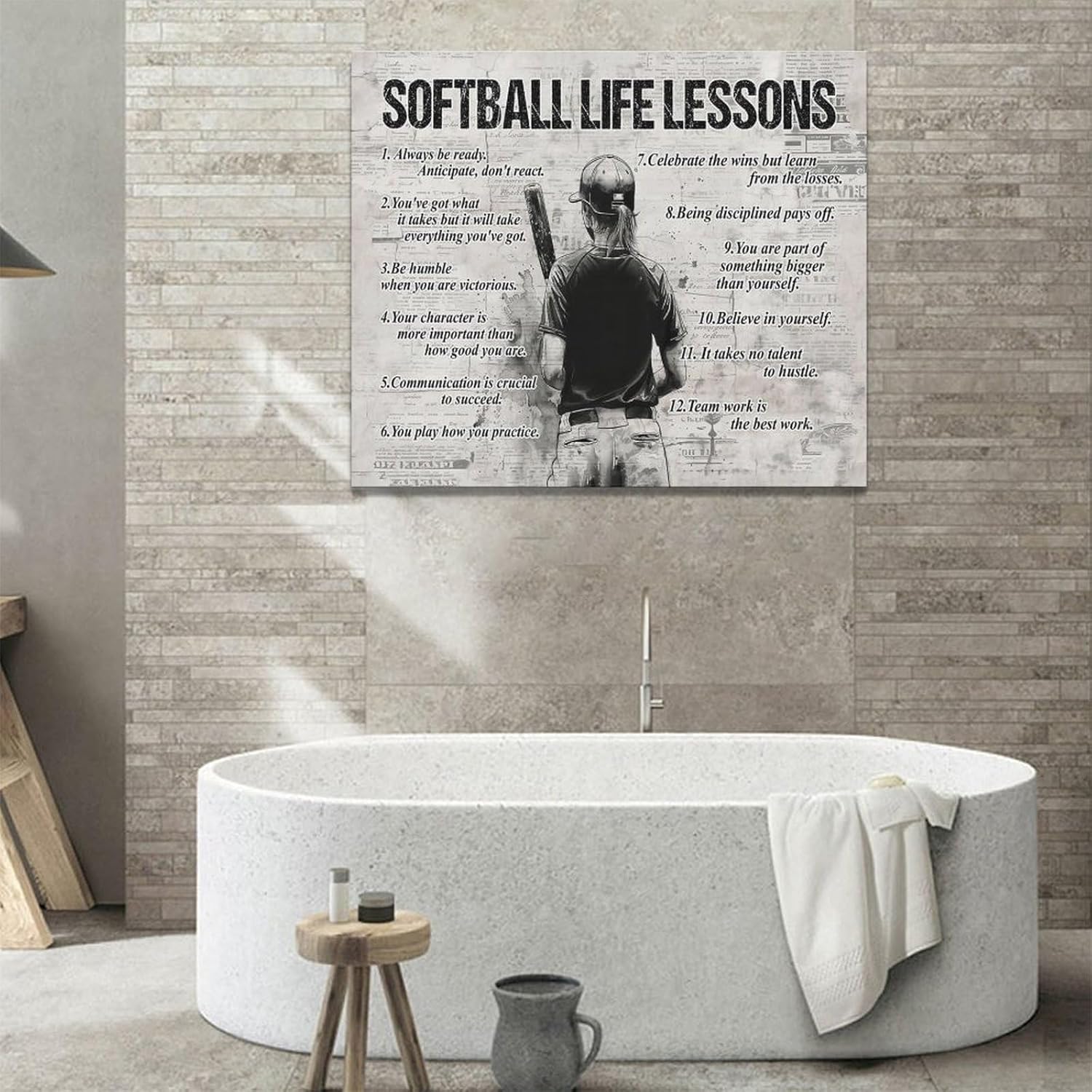 Trimety Softball Wall Art Inspirational Softball Wall Decor Sports Sign Grey Canvas Poster Home Decorations Print Painting Artwork for Boys Man Girls Bedroom Living Room 24"x20"