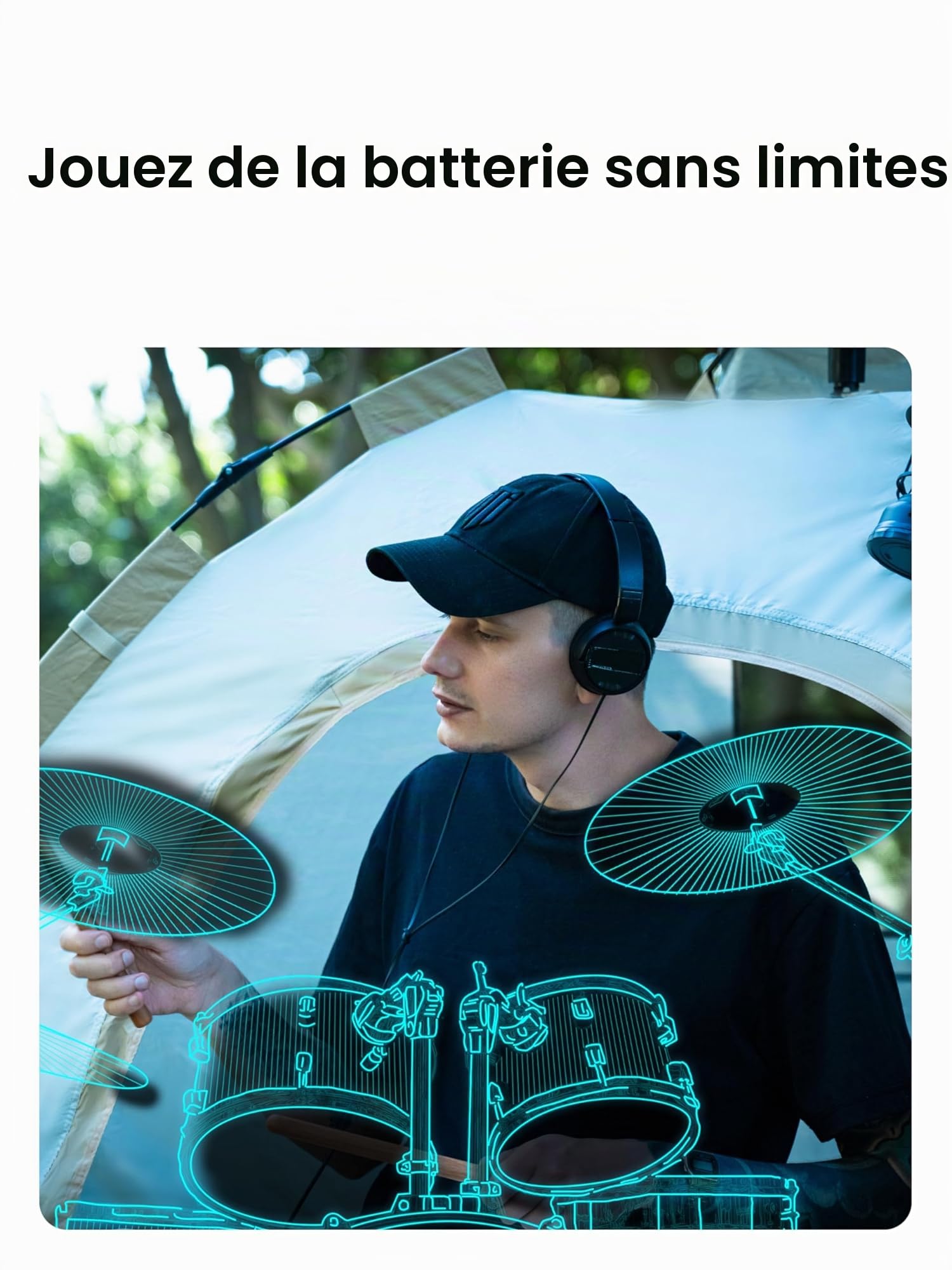 AeroBand PocketDrum2 MAX Batterie électronique, baguettes de batterie pneumatiques, pédales et adaptateur Bluetooth, 8 tonalités, Noir