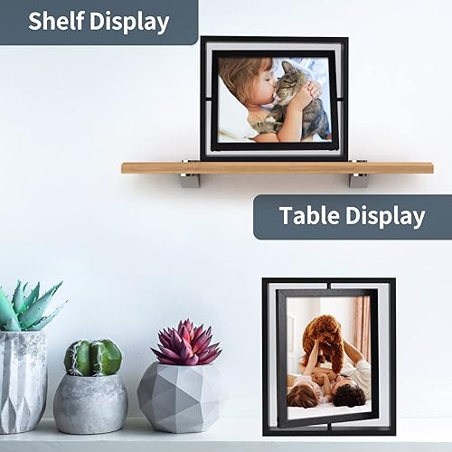 Vista 14 de EXYGLO Paquete de 2 marcos de fotos flotantes giratorios rústicos de 4 x 6 pulgadas, marcos de fotos para exhibición de mesa vertical u horizontal