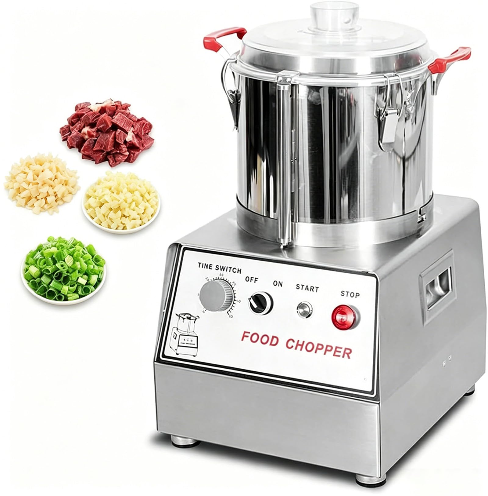 Dfdieratve Stainless Steel Commercial Food Chopper, Meat Grinder & Veggie Dicer with Feed Hopper, High Speed for Fruits, Cereal, Garlic, Ginger, Cooked Meat, For Cafeteria, Buffet Line 10L