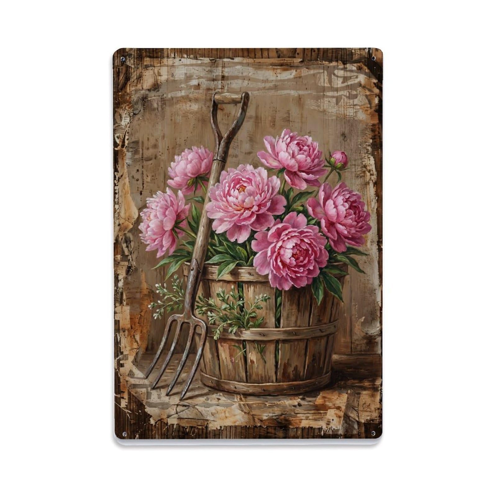 Peony Garden Pink Flowers Countryside Bloom Metal Tin Sign Plaque Wall Decor for Cafe, Club Bar, Office, Home Garden Metal Poster 8x12Inch