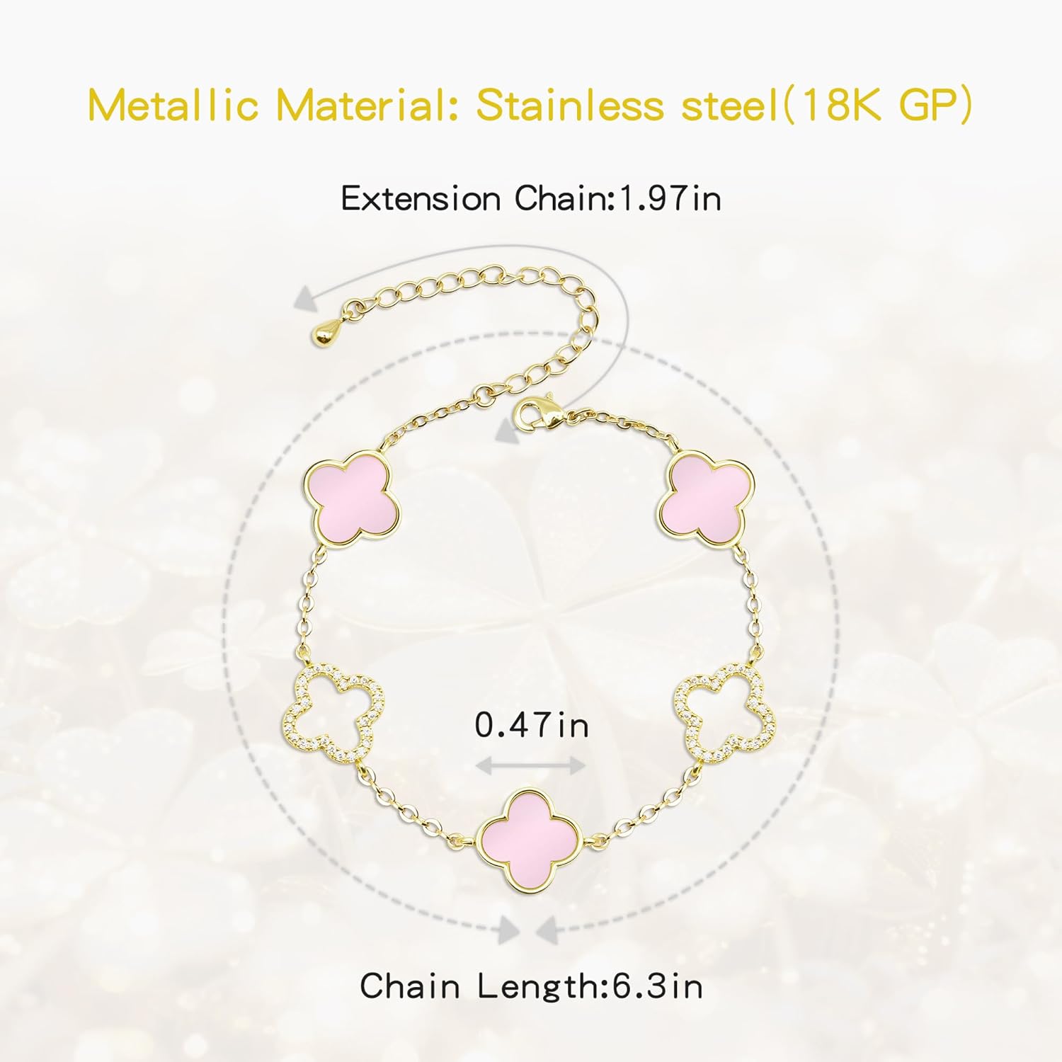 Clover Bracelet for Women 18k Gold Plated Silver Lucky Four Leaf Link Chain Bracelets Charm Trendy Jewelry Gifts for Women - Image 2