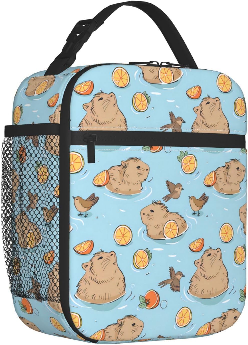 Reusable Cute Capybara Lunch Box for Kids Girls Boys Women Adult, Insulated Animal and Orange Lunch Bag,Polyester Cooler Handbags Case for School Picnic Work Travel Beach or Hiking (Blue)