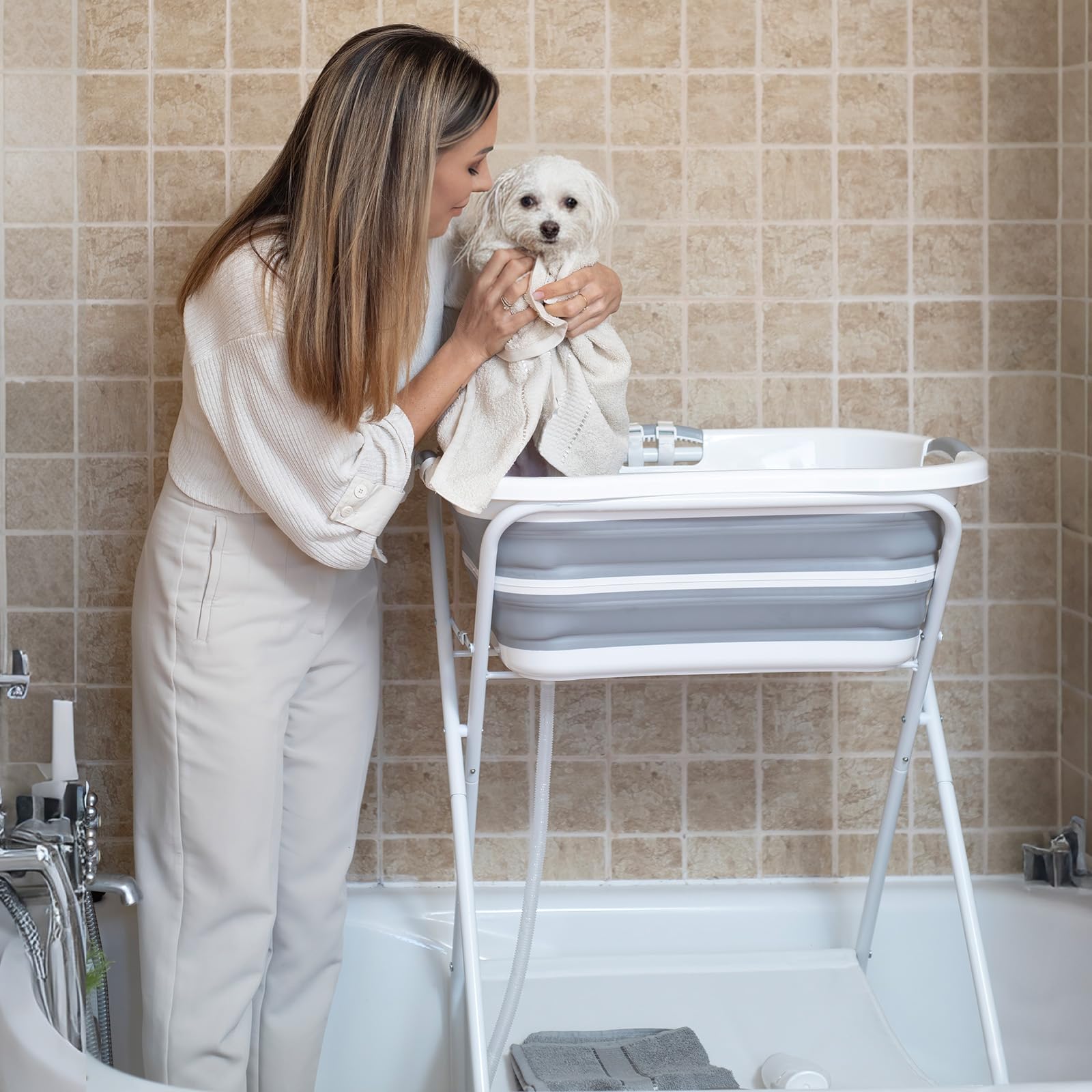 beberoad Baignoire surélevée pour chien de compagnie, station de lavage pour toilettage, baignoire de douche pliable, portable pour petits chiens, chats, animaux domestiques, intérieur et extérieur