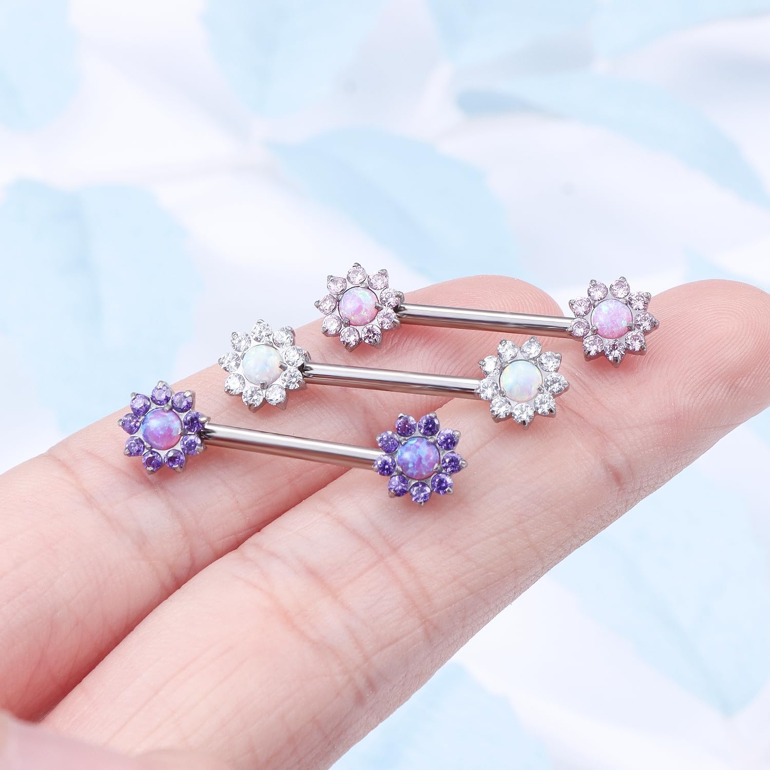 14G ASTM F136 Titanium Nipple Piercing Jewelry Shiny CZ Multicolor Opal Nipple Barbell Jewelry Internally Threaded G23 Solid Nipple Piercing Barbell Ring Jewelry for Women Men 14 Gauge - Image 4