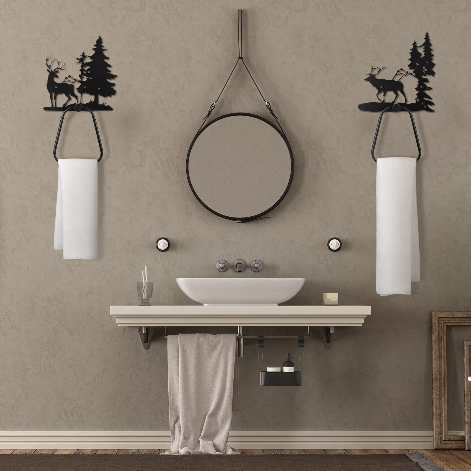 Set 3 Porta Asciugamani Rustici In Metallo Nero - Forma Di Orso, Cervo E Alce, Per Bagno E Cucina, Stile Cabina, Con Viti E Tasselli Inclusi - 2