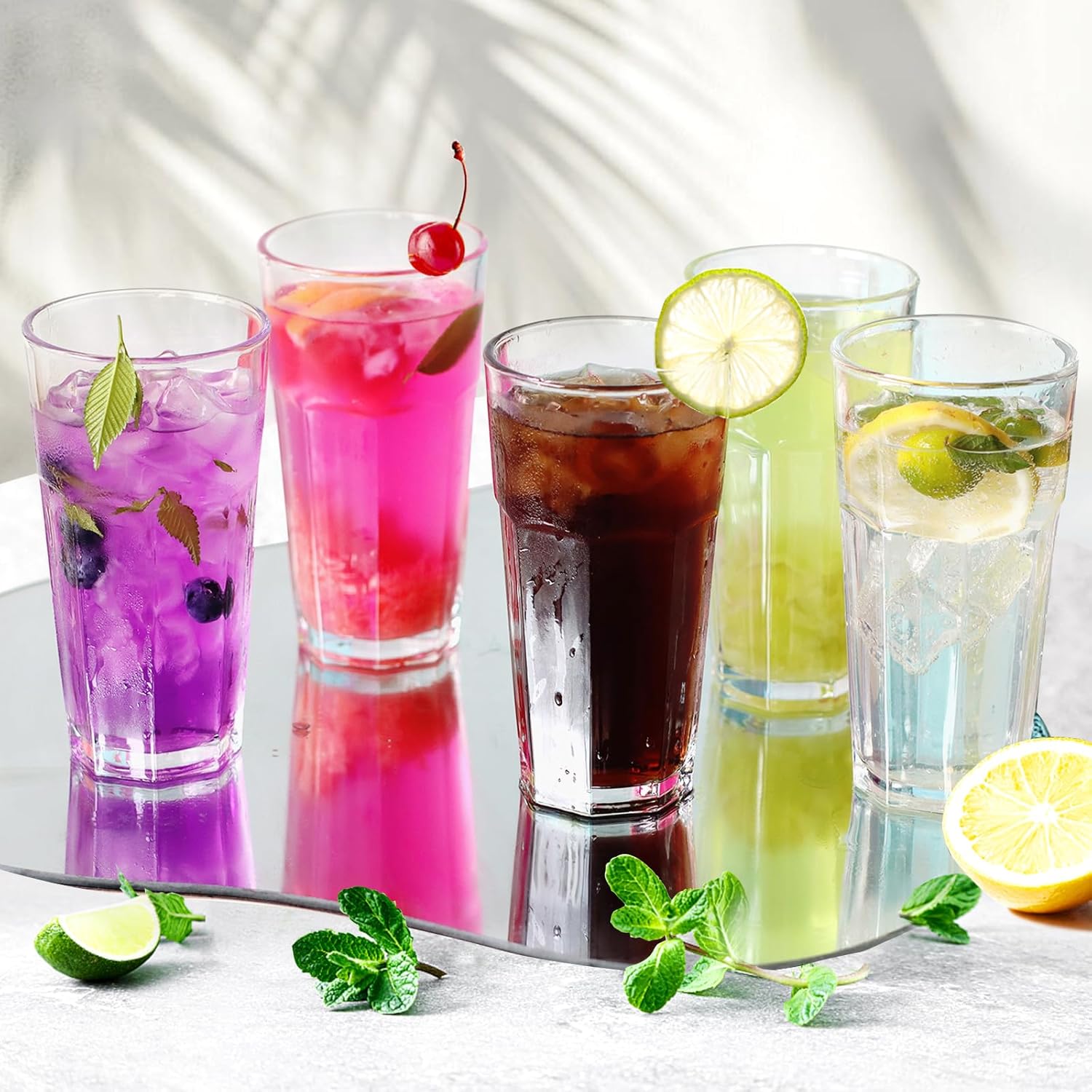 Etolies Highball Drinking Glasses Set of 9, Water Glasses 16 oz,Iced Tea Glasses for Water, Juice, Cocktails,Milkshake,Coke,Soda,Beverages. Heavy Base Tumbler,Kitchen and Bar Glassware,Gifts for Dad - Image 3