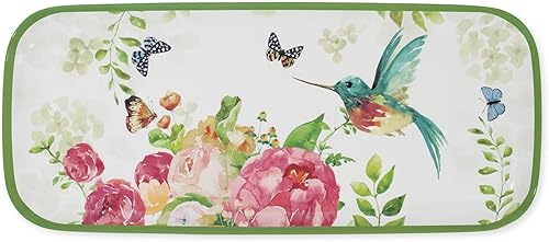 UP ware Rose Garden - Bandeja de melamina para servir, bandeja rectangular de 15 x 6.5 pulgadas, bandeja de alimentos sin BPA para entretenimiento
