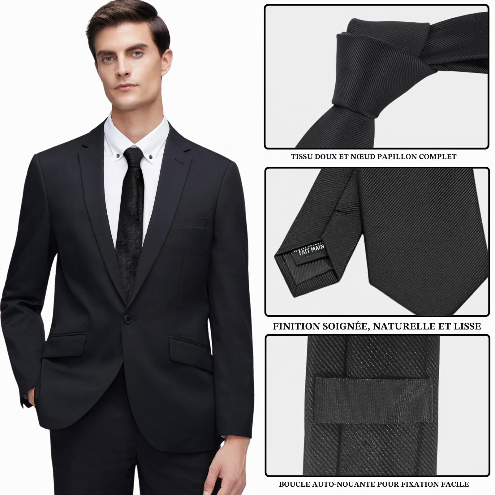 KEYRI 2 PCS Cravate Homme 6cm Classique Cravate Couleur Unie Cravates Fines pour Hommes Durable & Mode Cravates pour Mariage, Affaires, Fête, Travail et Événements Formels