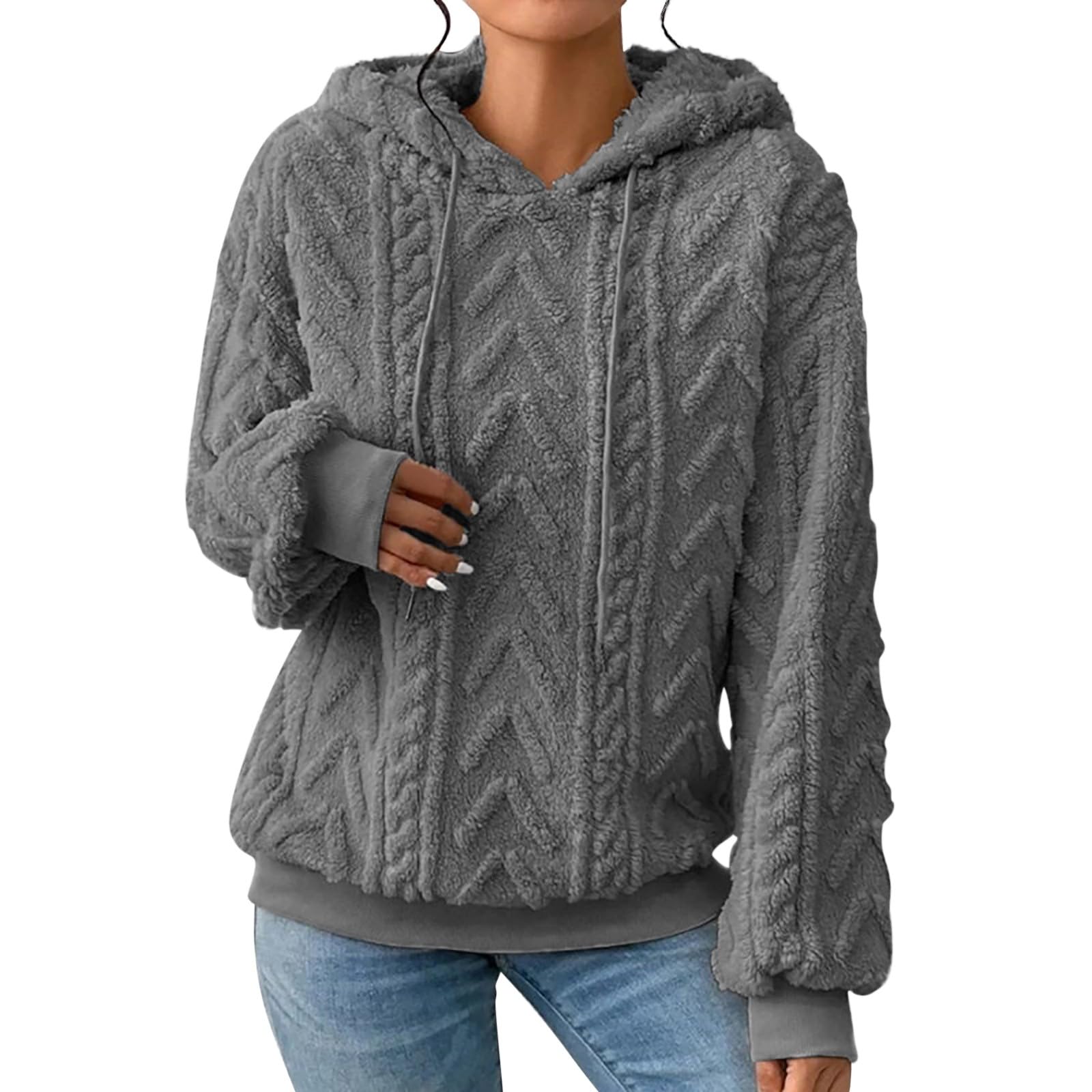 Sherpa Hoodies for Women Fleece Cable Knit Hoodies Fall Winter Warm Y2k Hoodie Oversized Sweatshirts For Women