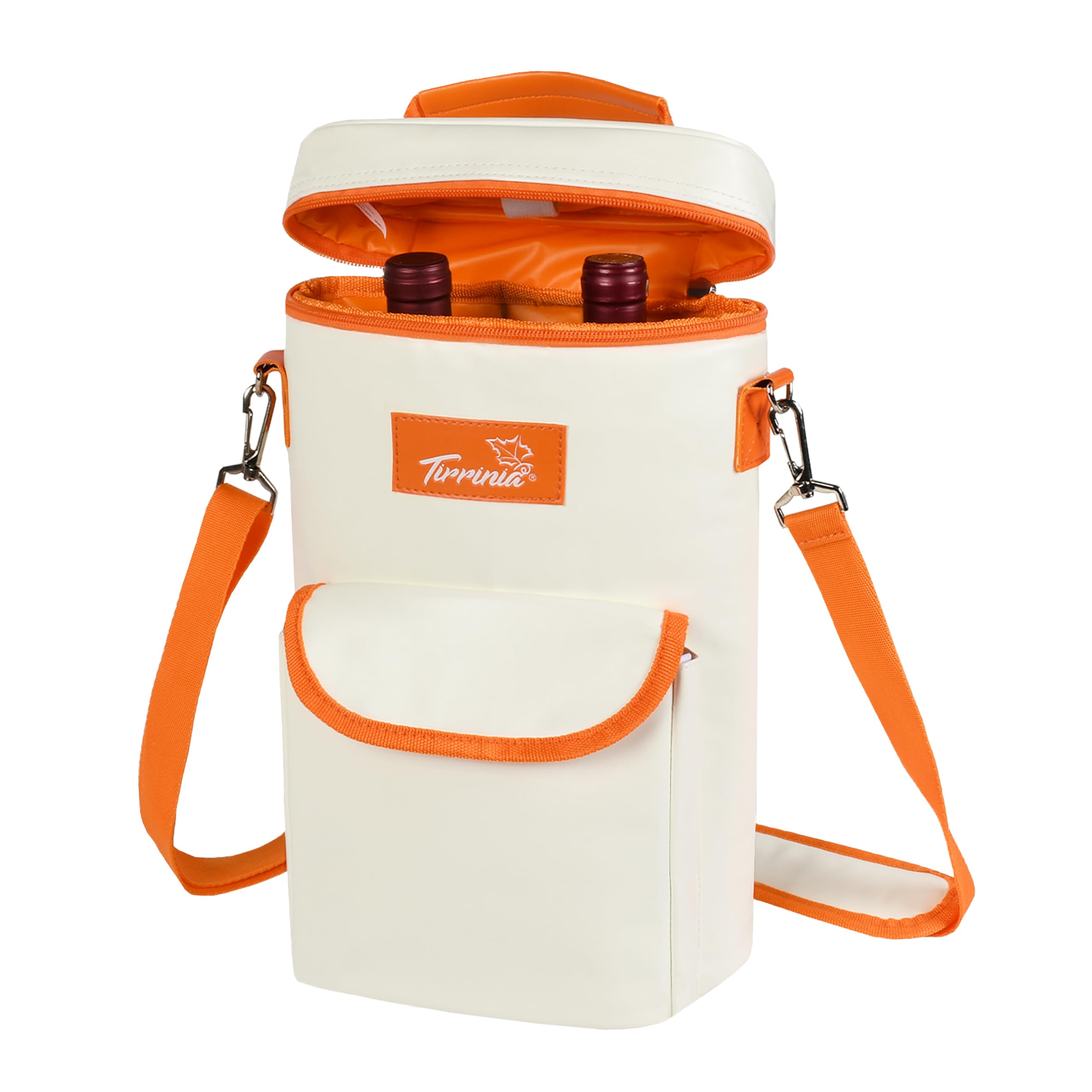 Tirrinia 2 Bottle Wine Gift Tote Carrier - Leakproof & Insulated with large pockets Wine Cooler Bag for Travel, Wine Tasting, Party, Dinner, Great