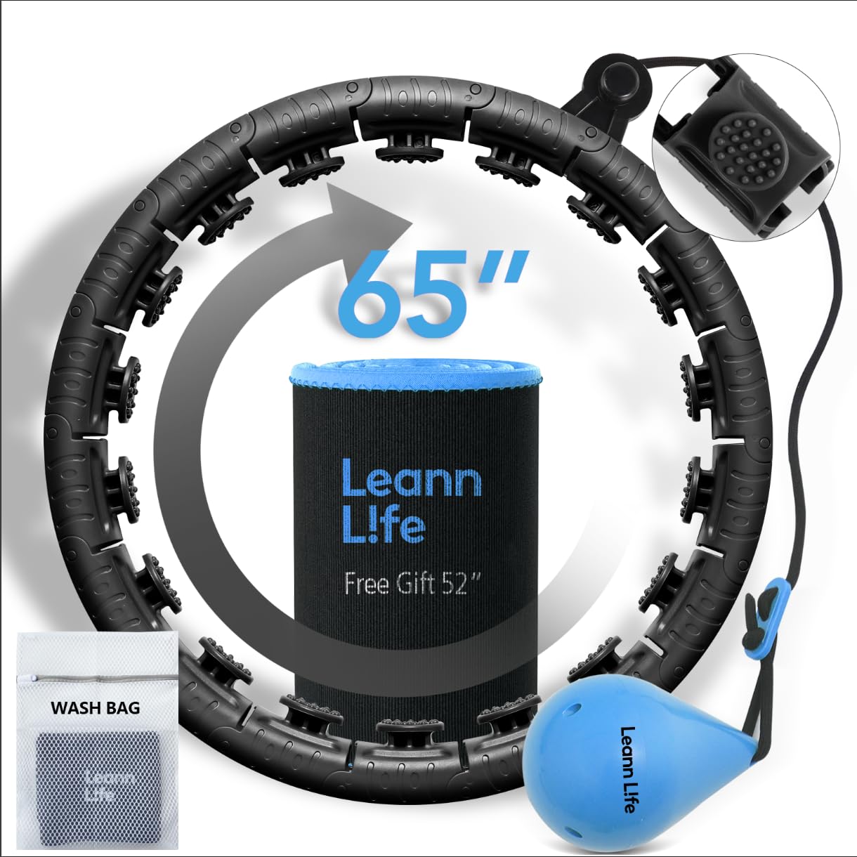 U1-32 Knoten, 45,7 - 165,1 cm, Magnetverschluss, intelligenter gewichteter Hula-Hoop-Reifen für Erwachsene, Gewichtsverlust, Infinity-Reifen, Übergröße, Fitnessübung, Bauchtrainer, 5