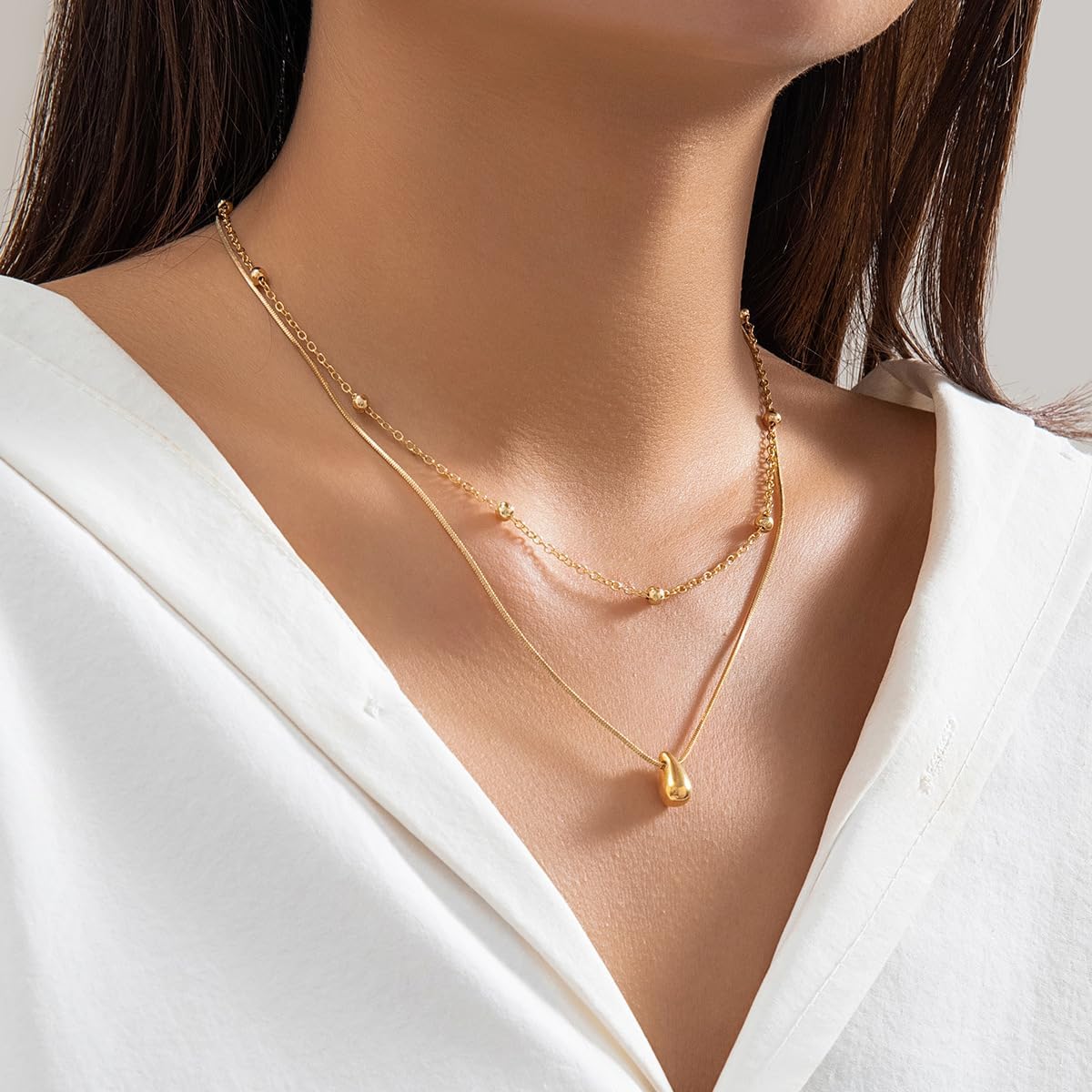 Trendy 14k Gold Layered Necklace Set for Women Charm Stackable Beaded Chain Choker Necklaces Silver Link Necklaces Jewelry Accessories - Image 4