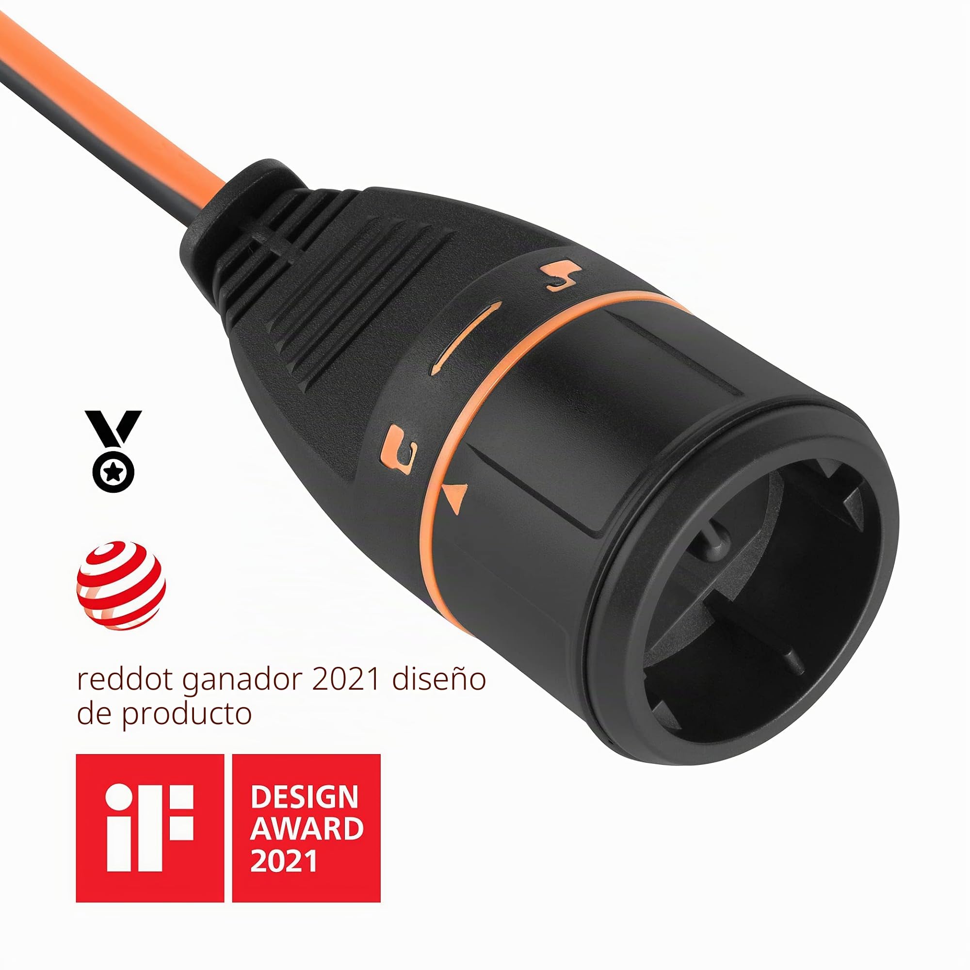 Electraline 49245 Cable Alargador con Enrollacables para Jardín 20M 2x1.5 con Toma de corriente Electralock europea equiPado con un mecanismo de bloqueo que evita la desconexión accidental del enchufe