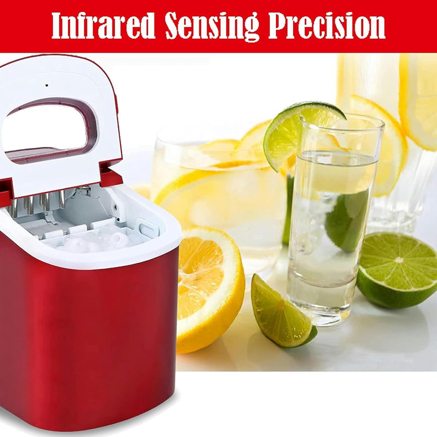 Ice Maker Machine for Countertop Small Ice, Portable Ice Cube Maker Machine, LED Display Low Noise Self-Cleaning - Ideal for Restaurants, Bars, Homes and Offices (F)