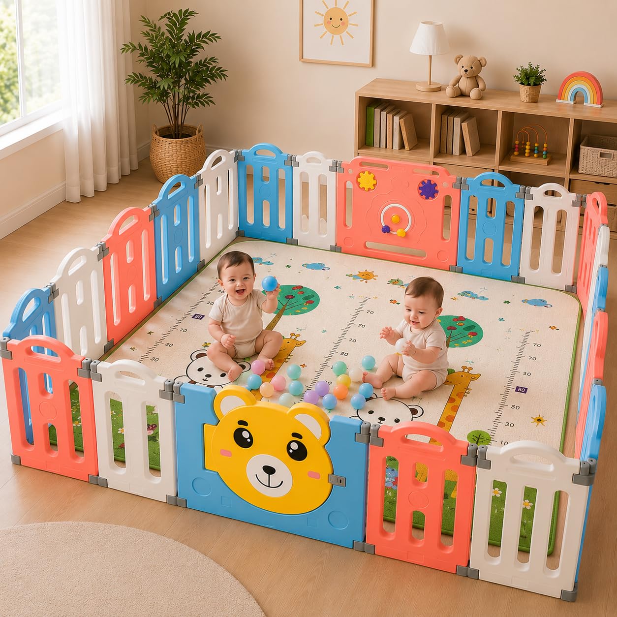 Baby Playpen for Babies & Toddlers, Foldable Kids Playpen with Safety Lock Door, Activity Panel, Spacious Indoor Outdoor Play Area, Baby Play Yard for Children (Multi Color, 20 Panel)-image-42