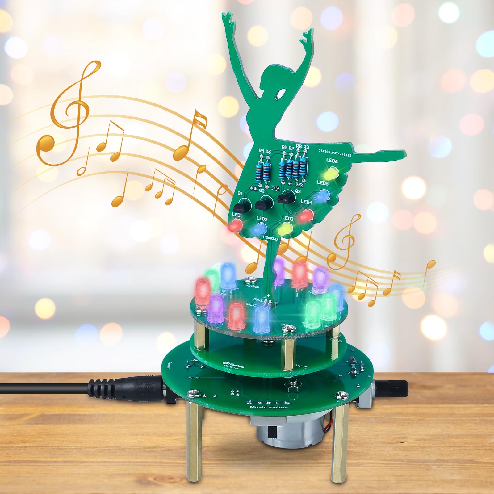 MIOYOOW DIY Rotating Ballerina Music Box Soldering Kit, RGB LED Ballet Girl Solder Project Kit with 3 Songs, Electronics Learning STEM Kit for